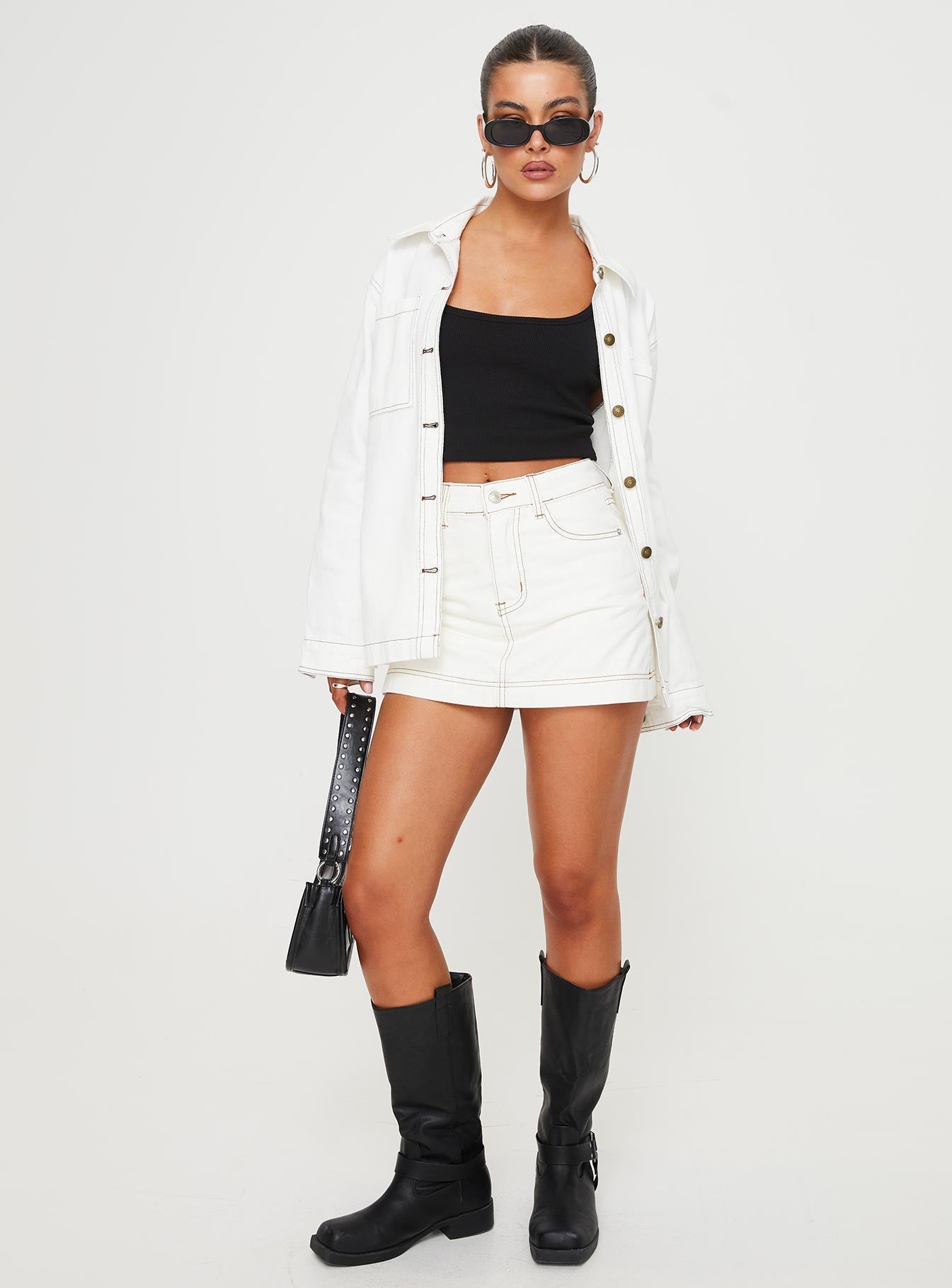 Katlynne Denim Mini Skort White women's two piece set by Ellevoria