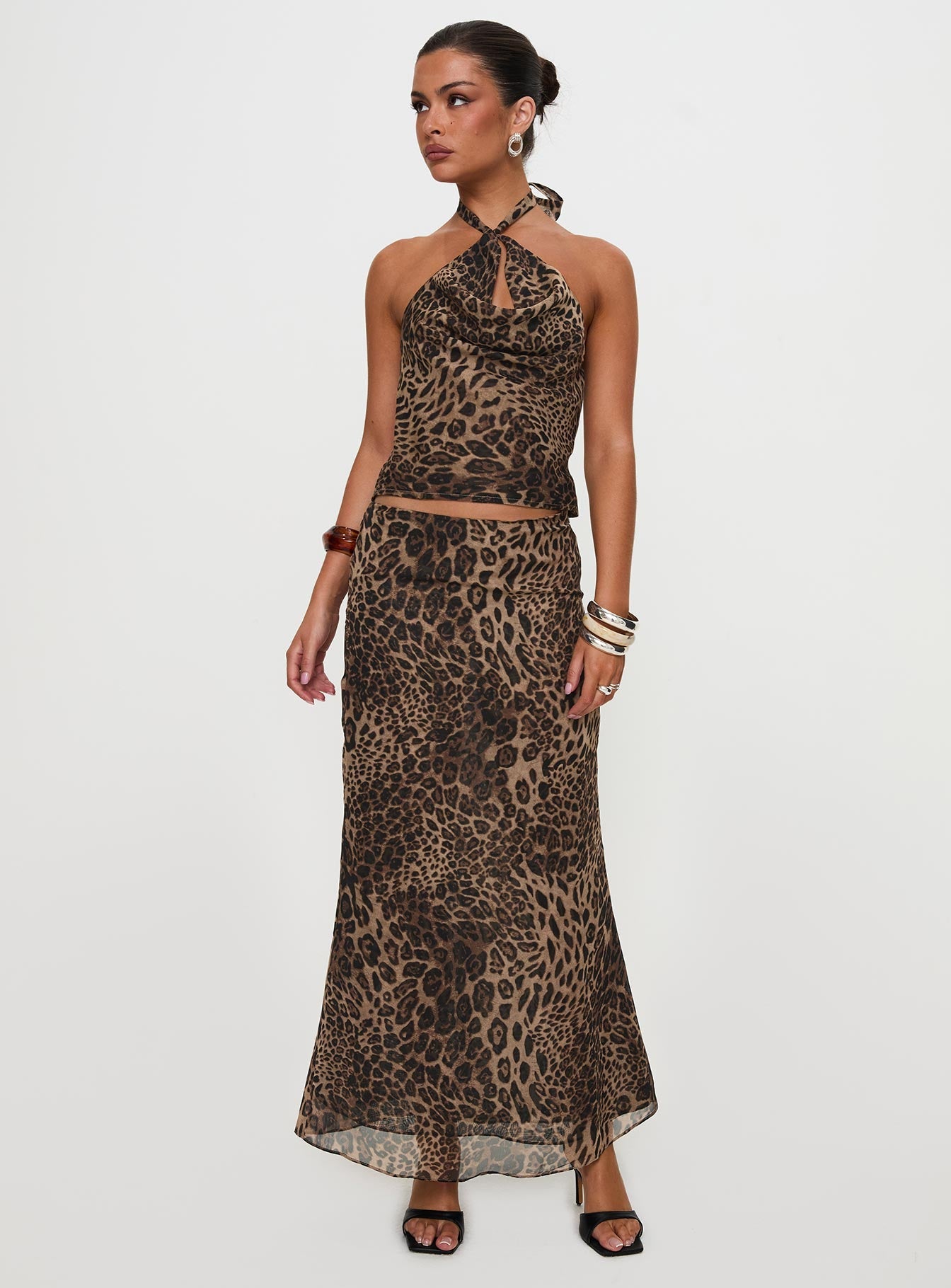 Eleganza Maxi Skirt Leopard women's two piece set by Ellevoria