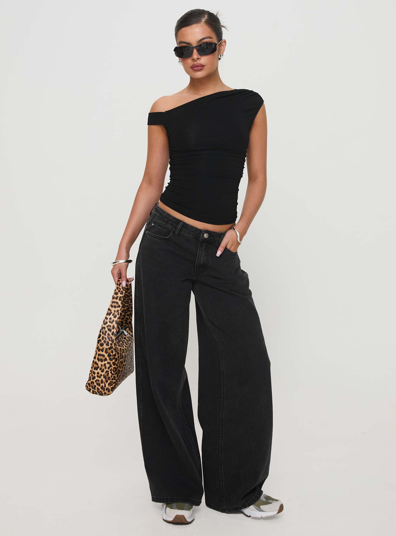 Ramos Low Rise Wide Leg Jeans Washed Black Petite women's denim jeans by Ellevoria