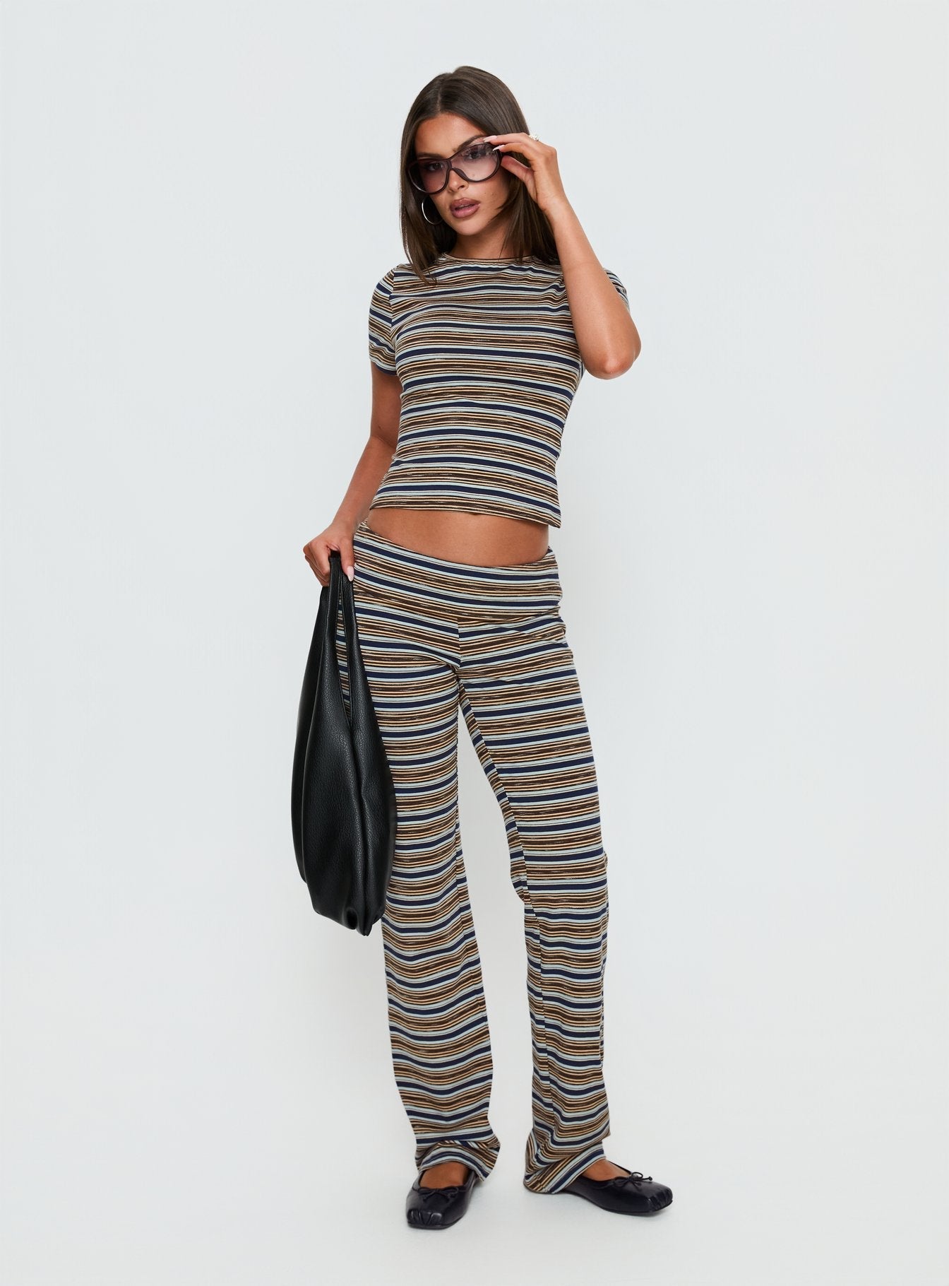 Manolo Foldover Pants Brown / Grey Stripe women's pant set by Ellevoria