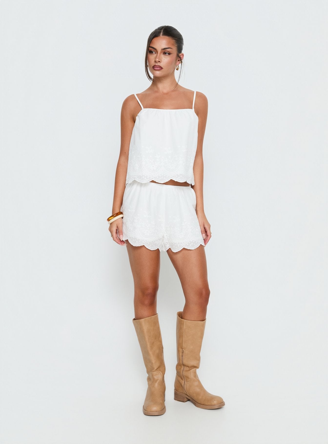 Madison Avenue Embroidered Detail Top White women's two piece set by Ellevoria