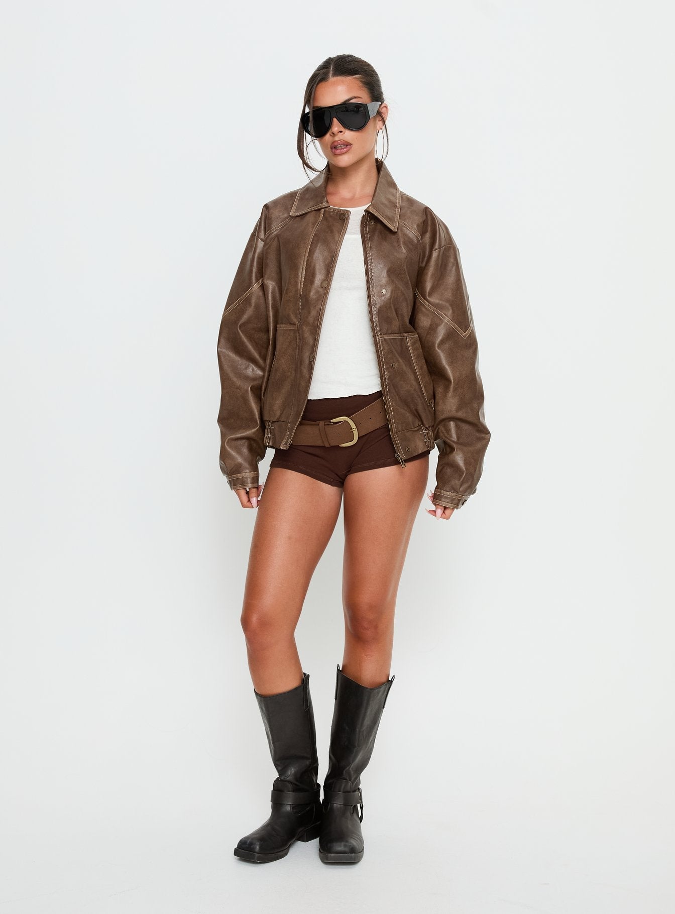 Jaxton Faux Leather Jacket Light Brown women's jacket by Ellevoria