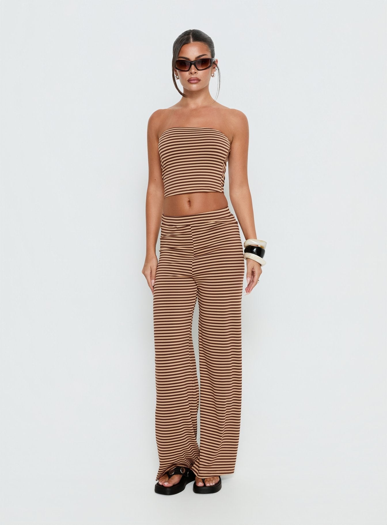 Timora Pants Brown Stripe women's pant set by Ellevoria
