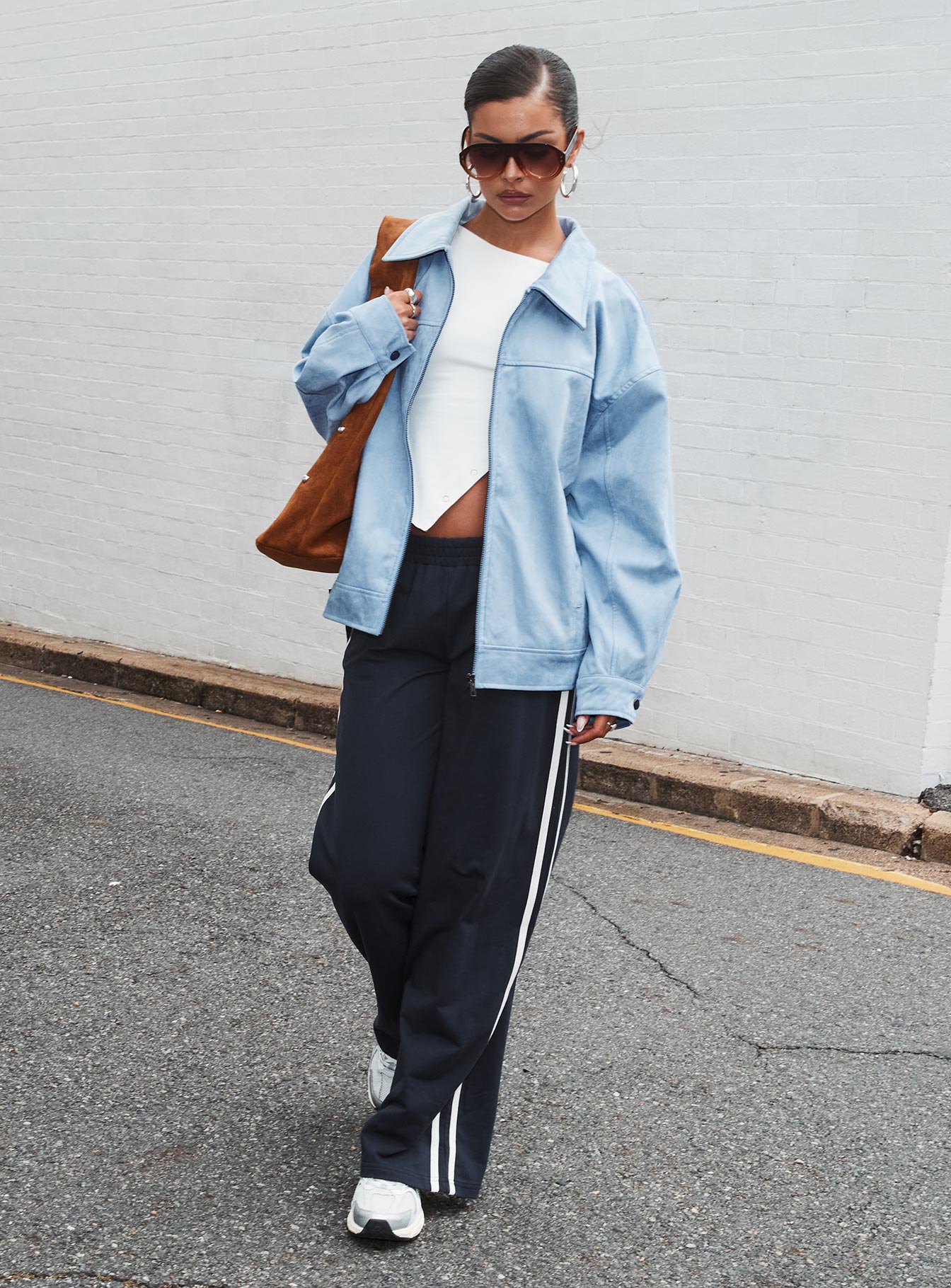 Goldsmith Faux Suede Bomber Jacket Blue women's jacket by Ellevoria
