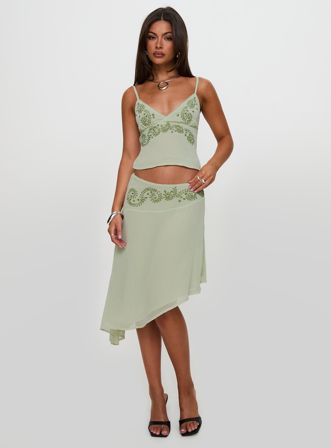Pappilion Asymmetrical Midi Skirt Sage women's two piece set by Ellevoria