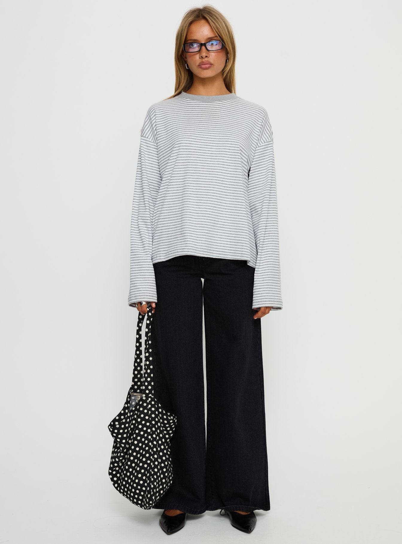 Settle Down Long Sleeve Top Grey / White Stripe women's two piece set by Ellevoria