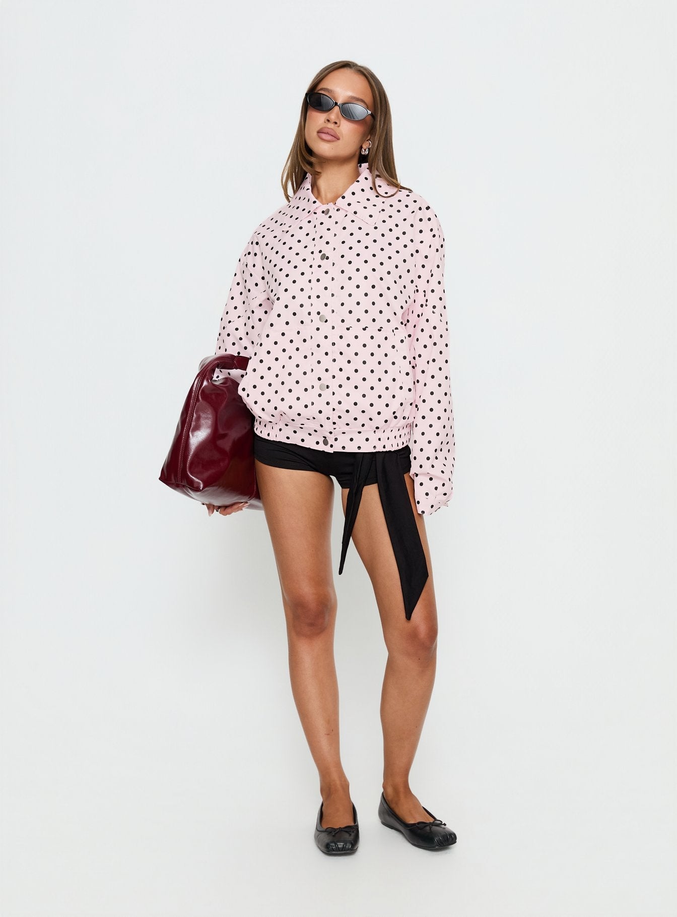 Swayer Oversized Jacket Pink Polka Dot women's jacket by Ellevoria