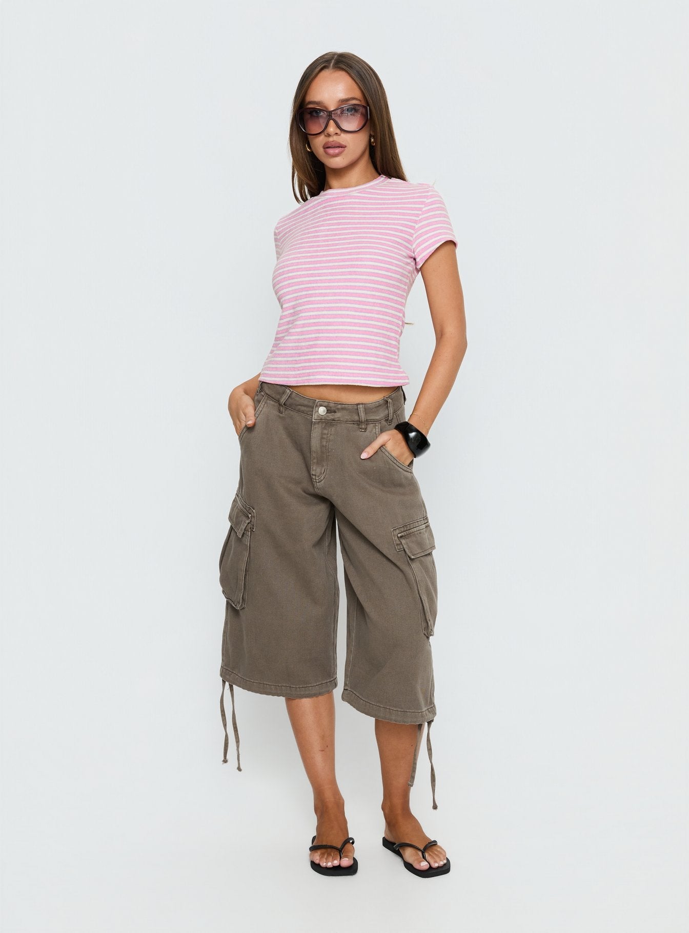 Settle Down Terry Baby Tee Pink Stripe women's matching set by Ellevoria