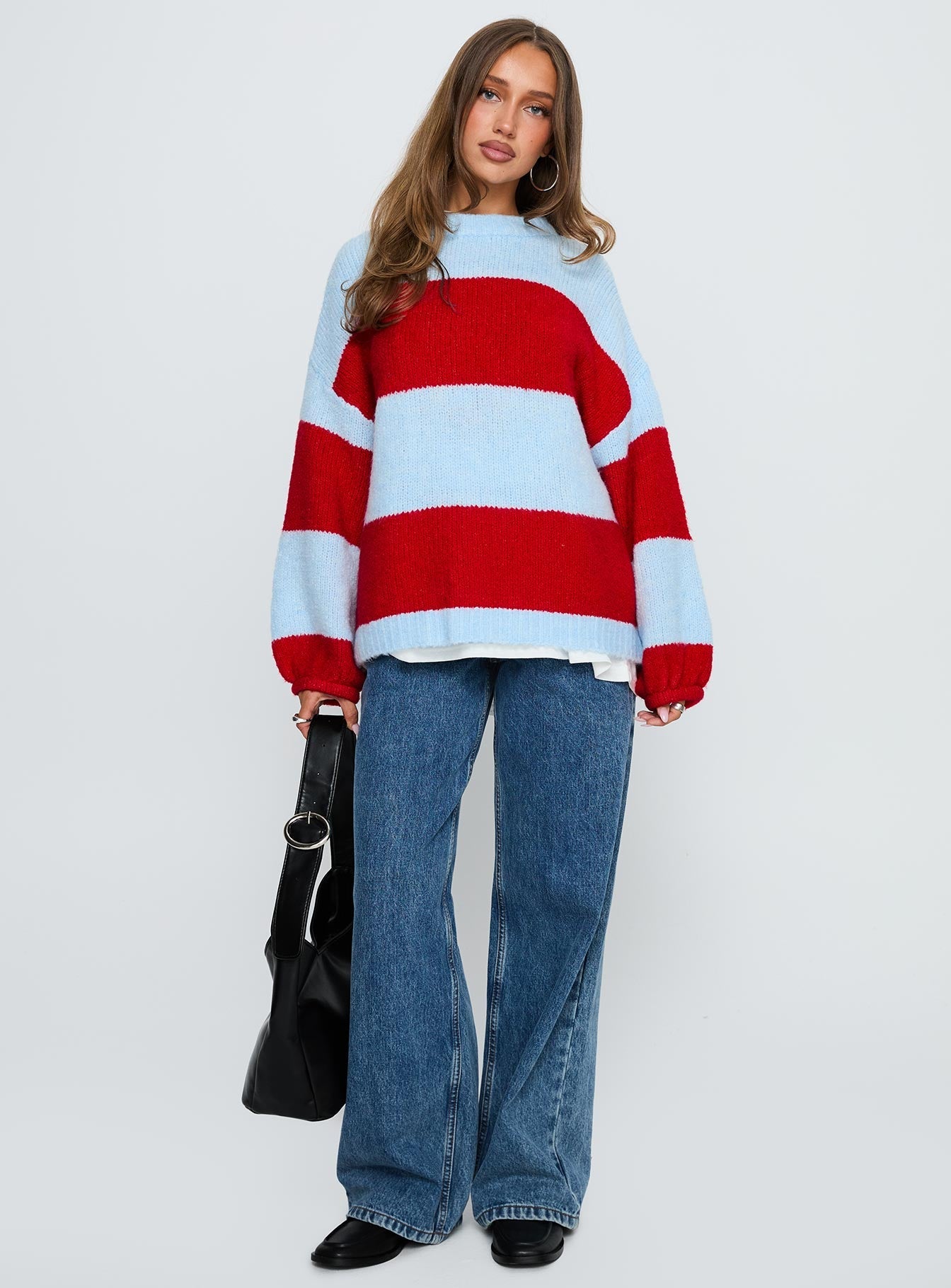 Bastien Crew Neck Knit Sweater Blue / Red women's sweater by Ellevoria