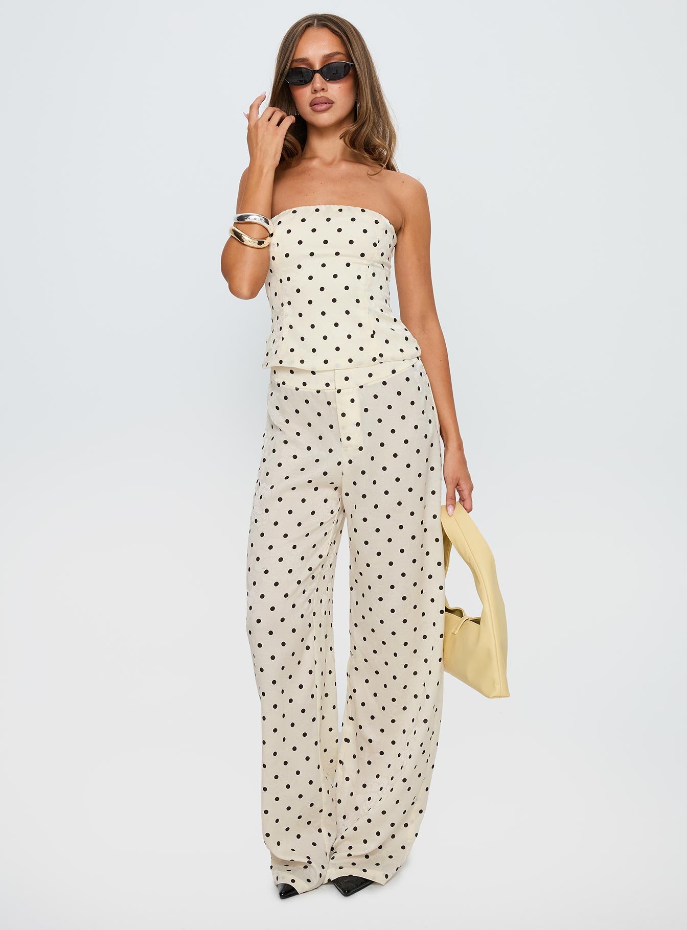 Powdered Sugar Strapless Set Cream Polka women's two piece set by Ellevoria