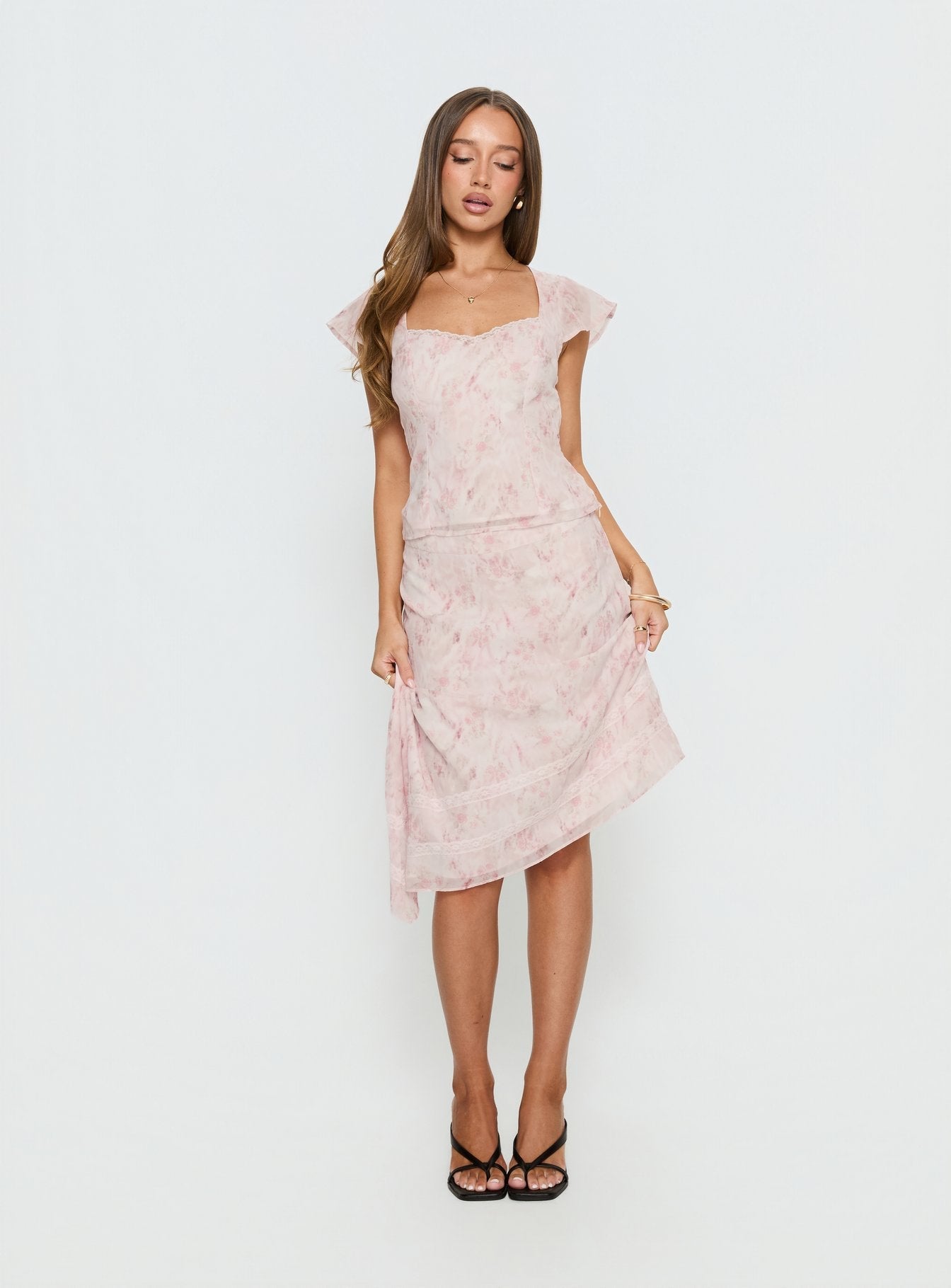 Avaline Lace Trim Blouse Top Pink women's matching set by Ellevoria