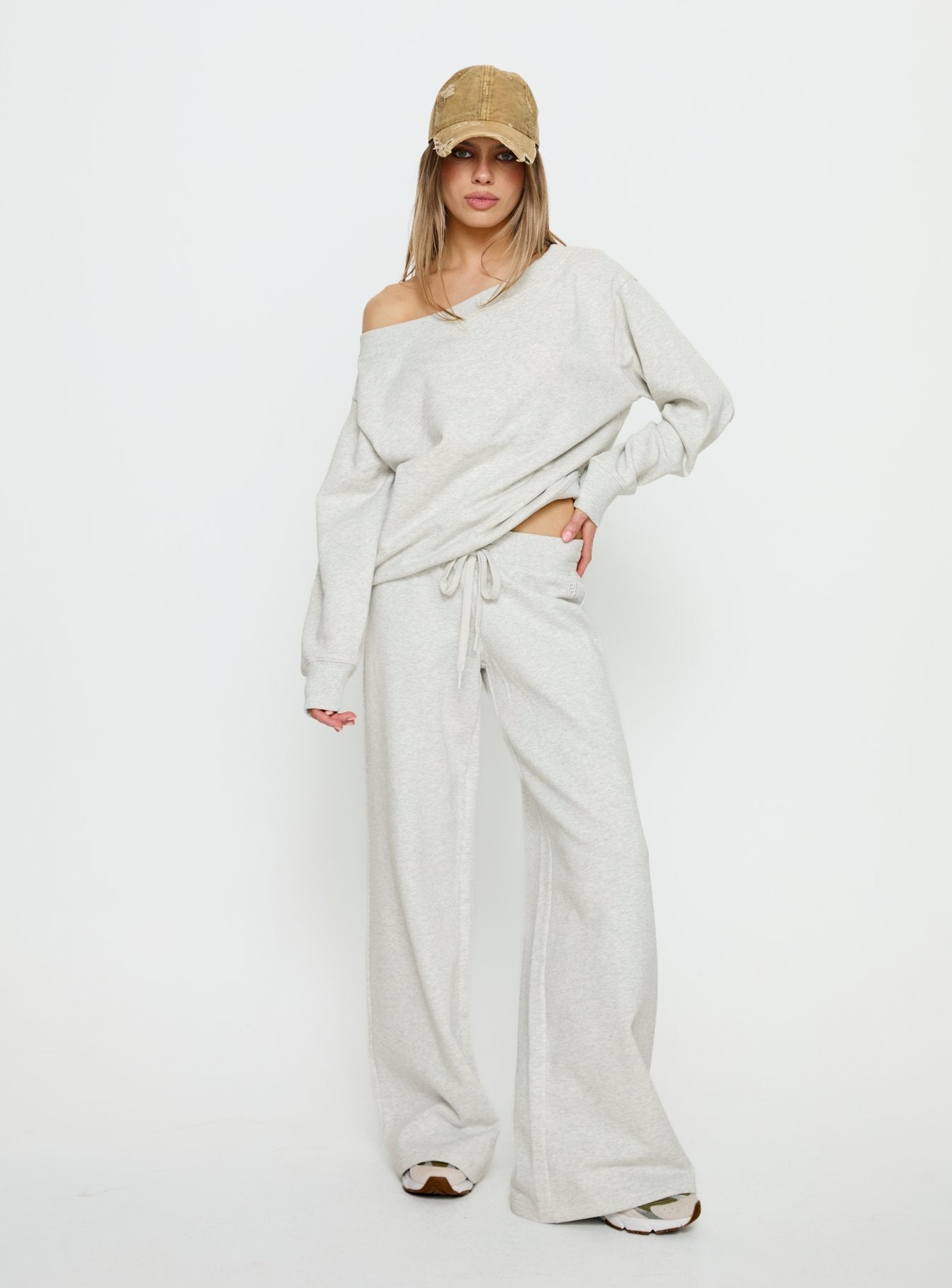 Wellness Off the Shoulder Jumper Grey Marle women's sweater by Ellevoria