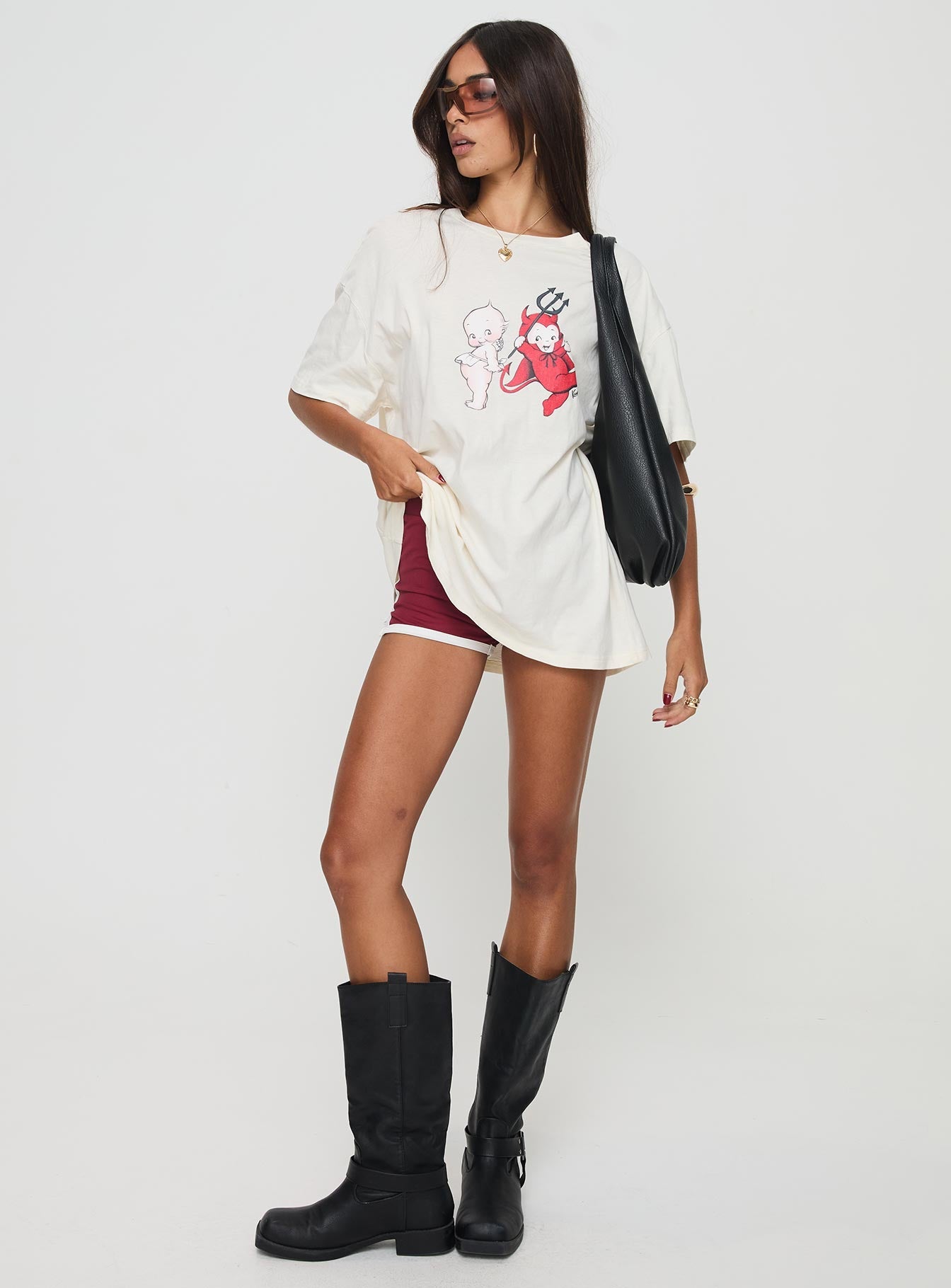 Kewpie Angel Vs Devil Oversized Tee White - women's top by Ellevoria - view 3