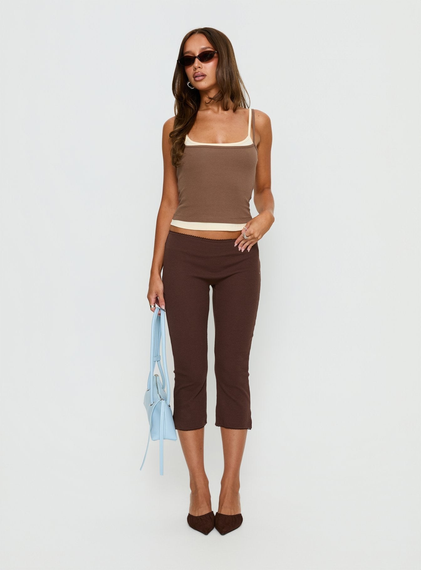 Maeka Layered Jersey Tank Top Brown / Cream - women's top by Ellevoria - view 3