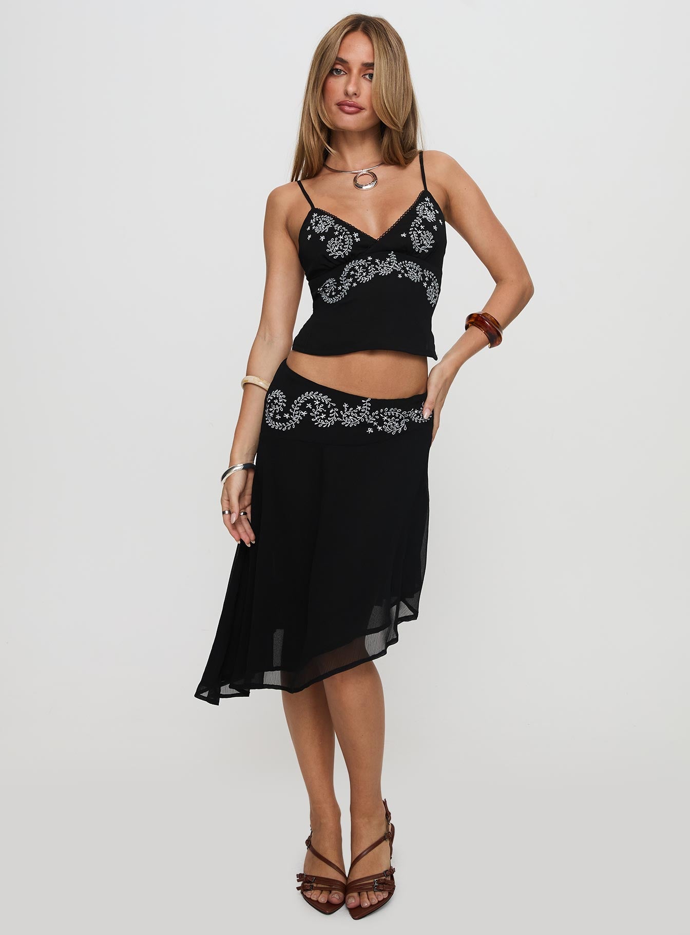Pappilion Asymmetrical Midi Skirt Black women's two piece set by Ellevoria