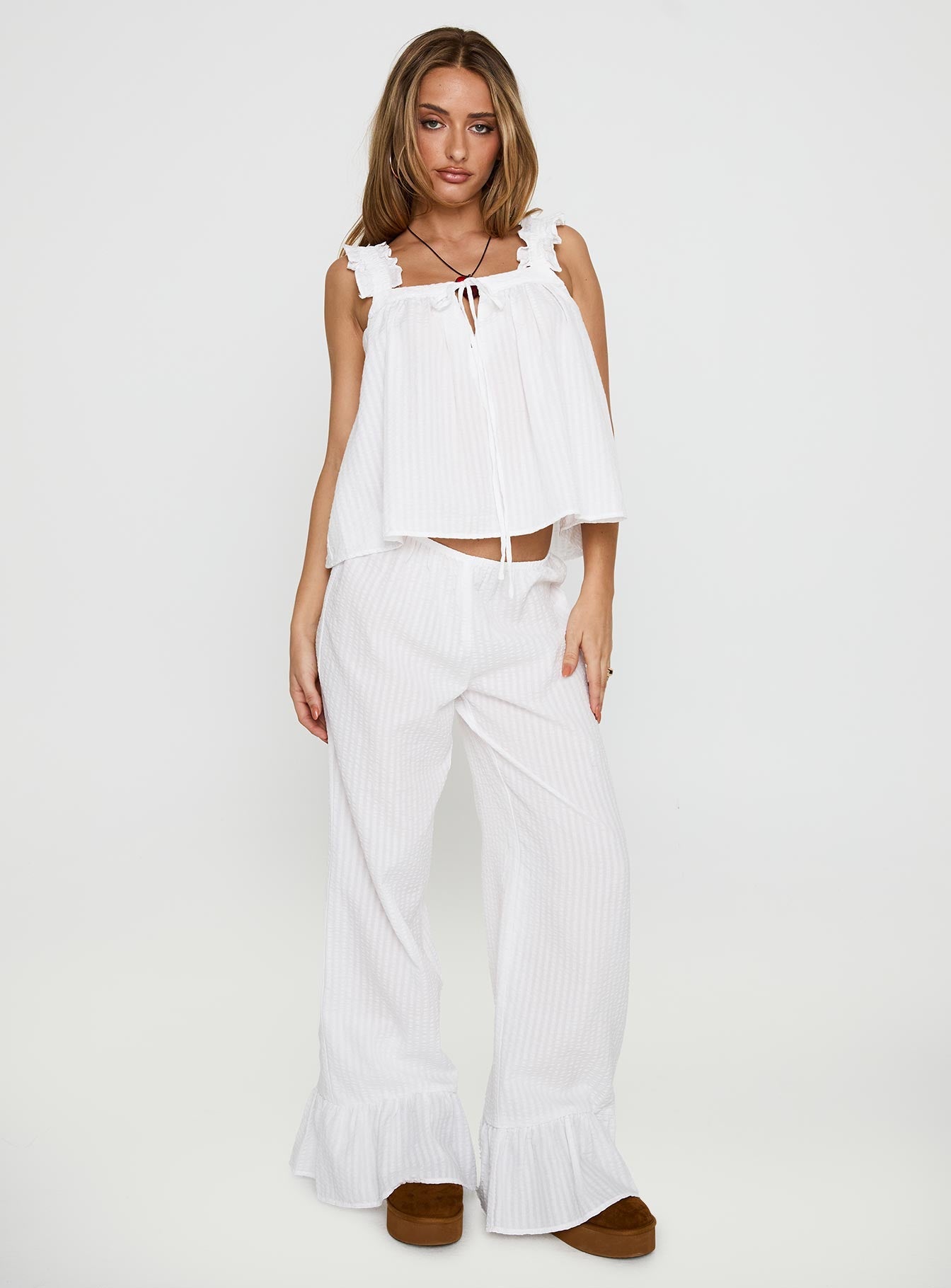 Santabelle Frill Pants White women's pant set by Ellevoria