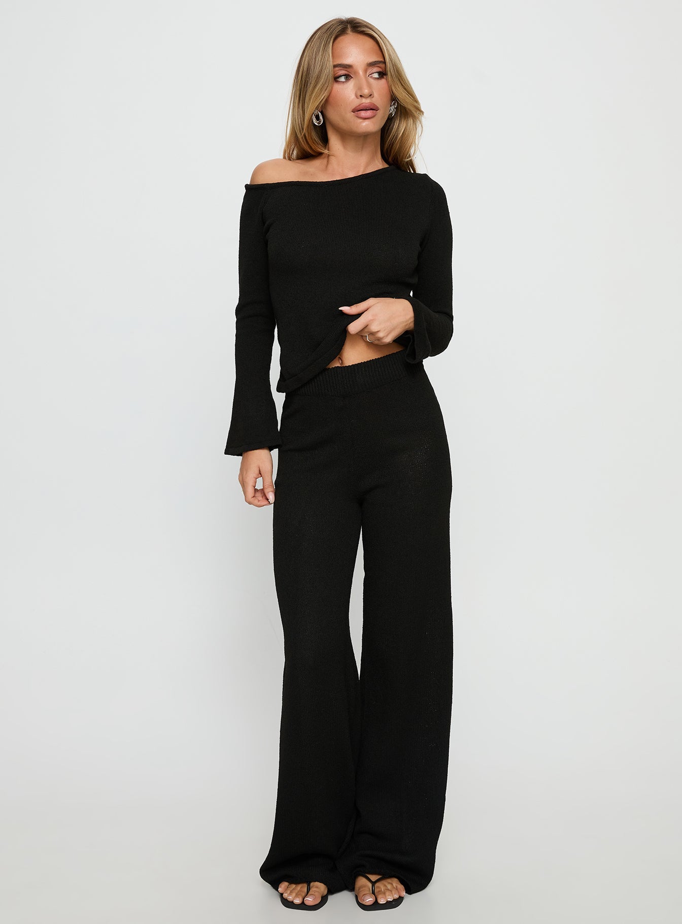 Jaede Off Shoulder Knit Sweater Black women's sweater by Ellevoria