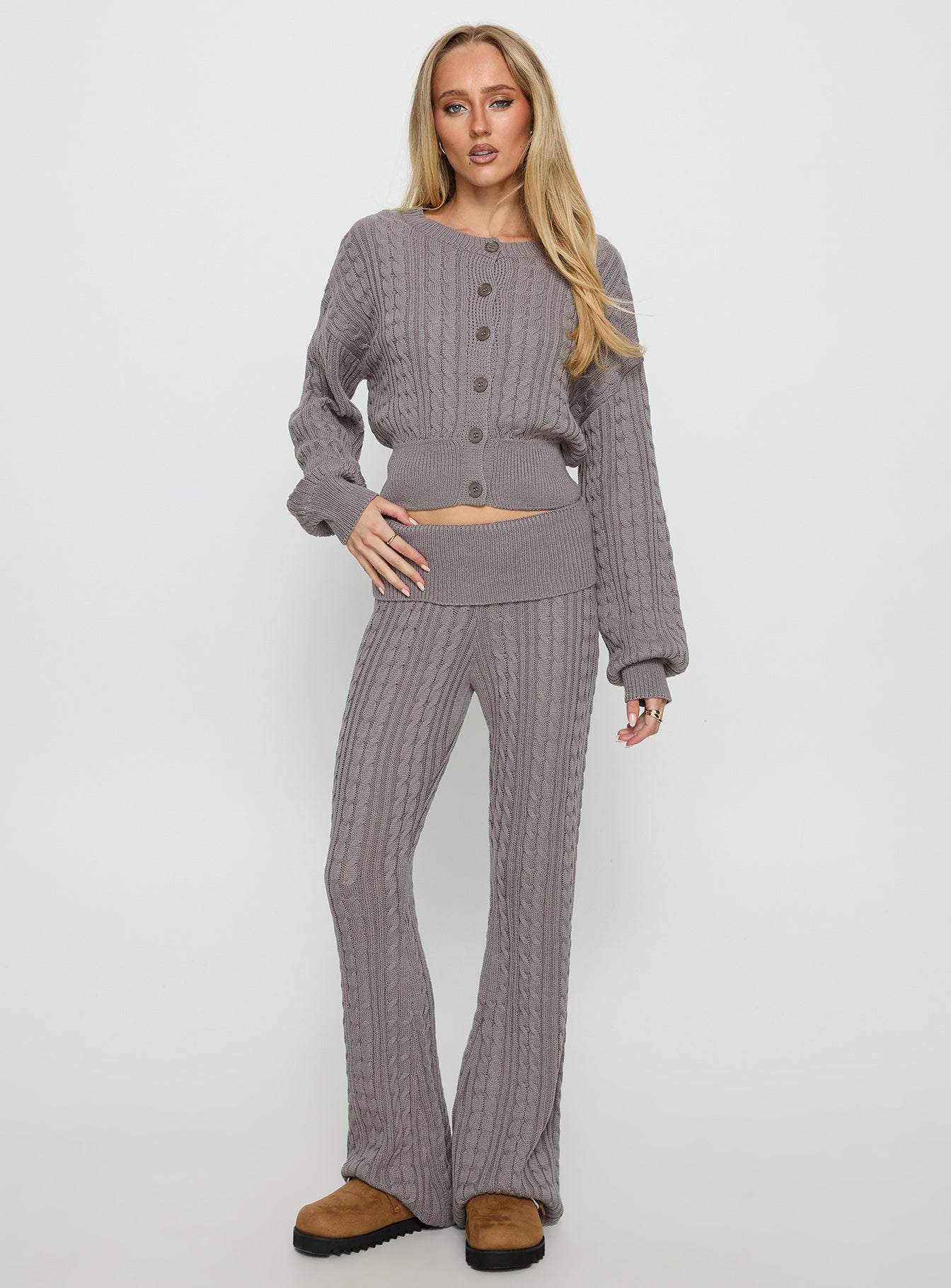 Baleigh Cable Knit Foldover Pants Grey women's pant set by Ellevoria