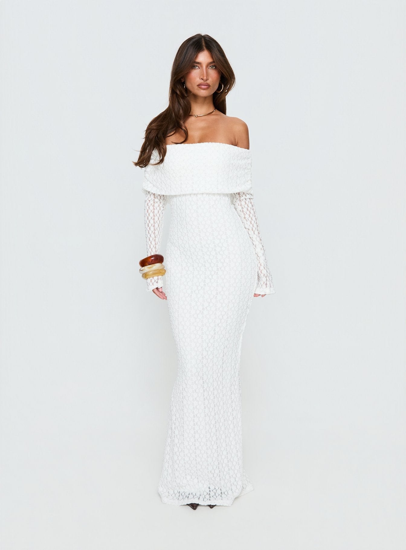 Sofenna Long Sleeve Off Shoulder Maxi Dress White - women's maxi dress by Ellevoria - view 3