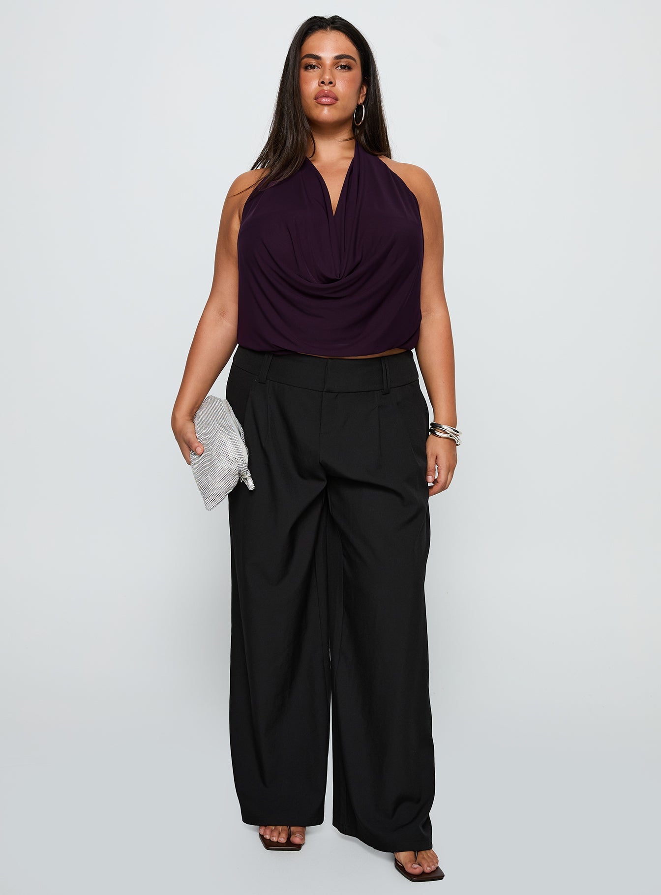 Two Lovers Low Rise Pants Black Curve - loose fit women's bottoms by Ellevoria