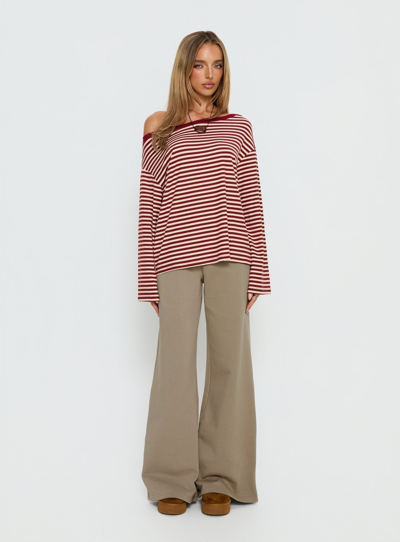 Ralyssa Off Shoulder Long Sleeve Top Red Stripe women's jacket by Ellevoria