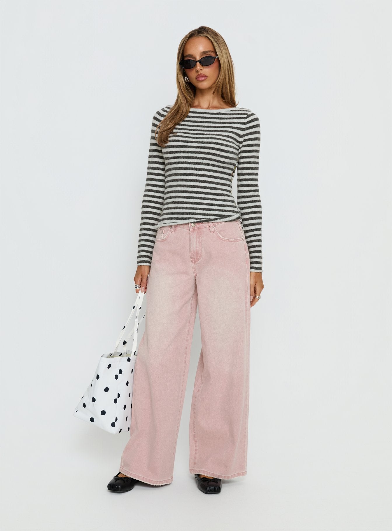 Lucky Dip Mid Rise Straight Leg Jeans Washed Pink women's denim jeans by Ellevoria