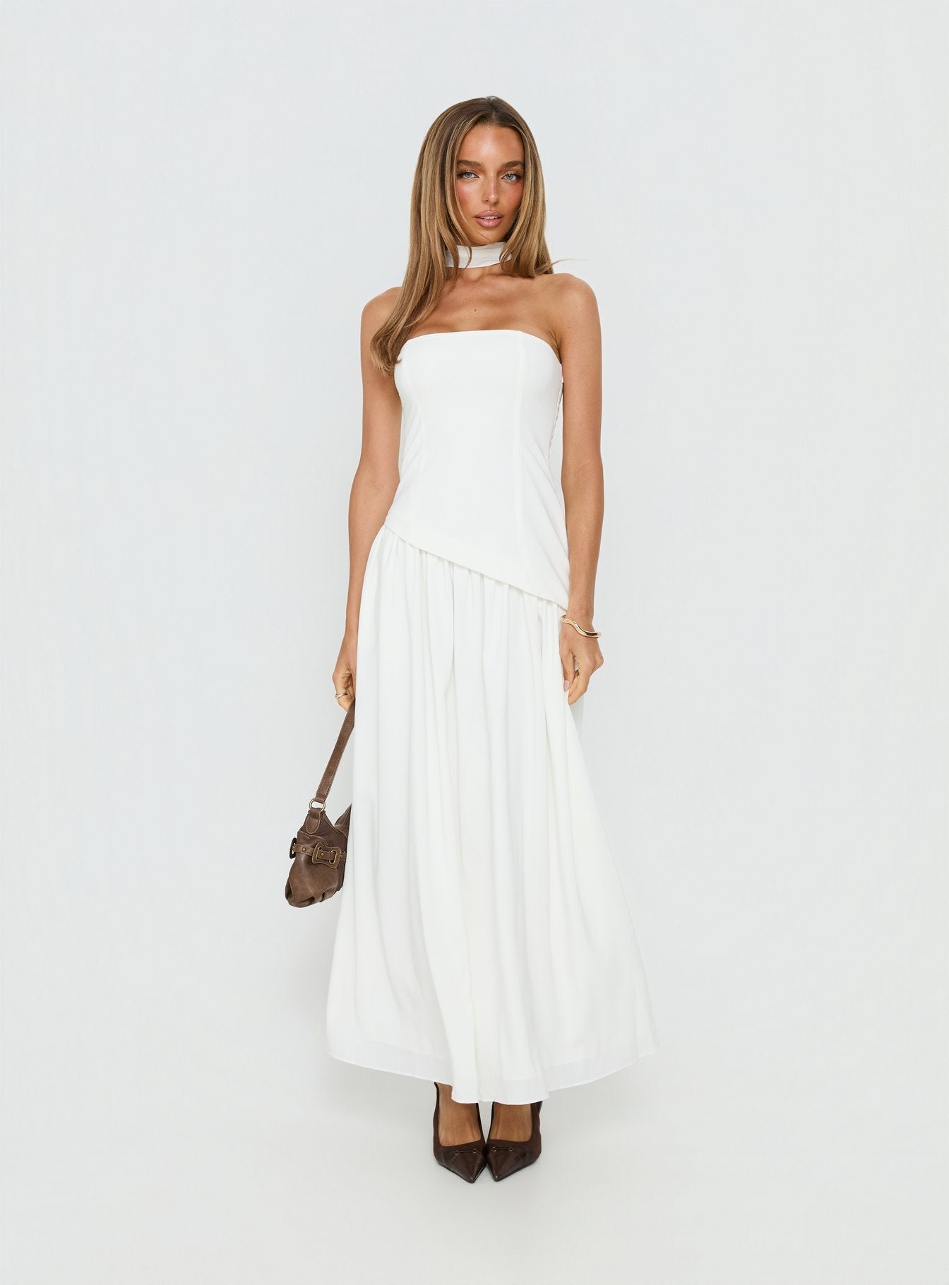 Odela Strapless Scarf Drop Waist Maxi Dress White - women's maxi dress by Ellevoria - view 3
