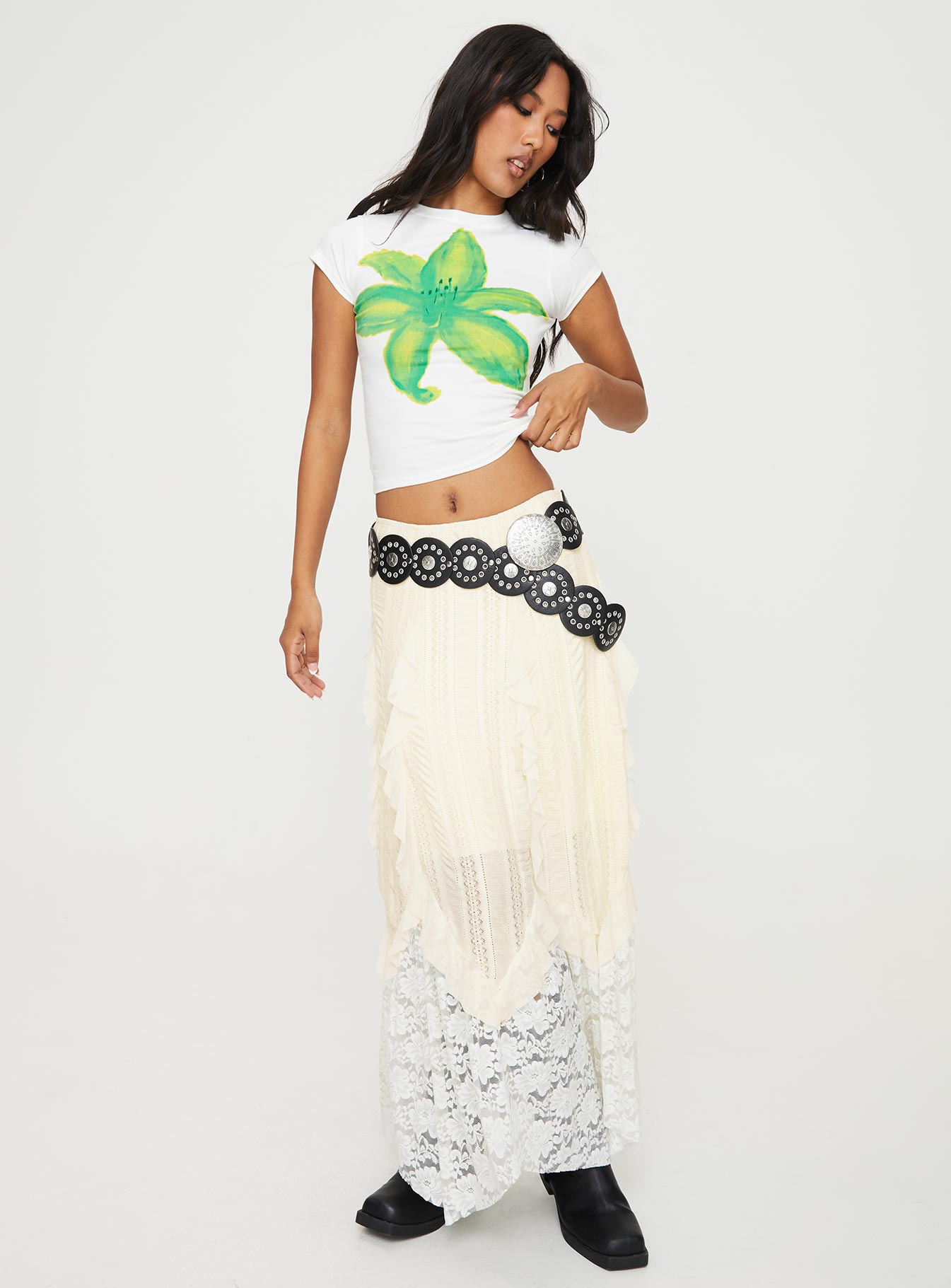 Tiona Summer Flower Top White / Lime - women's top by Ellevoria - view 4