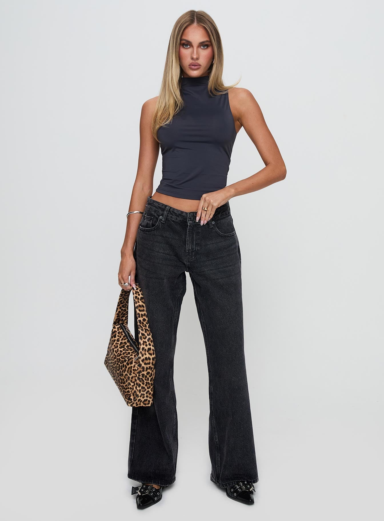 Serenitia Mid Rise Relaxed Jeans Washed Black women's denim jeans by Ellevoria