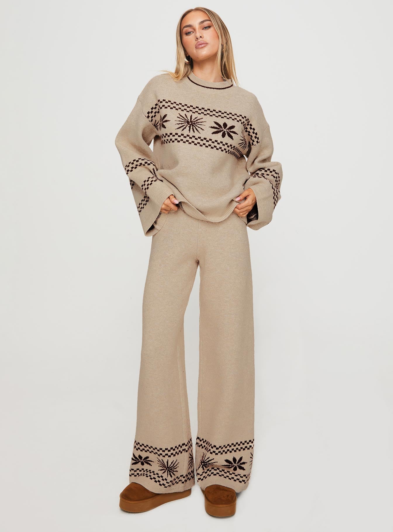 Anok Star Pants Brown / Cream women's pant set by Ellevoria