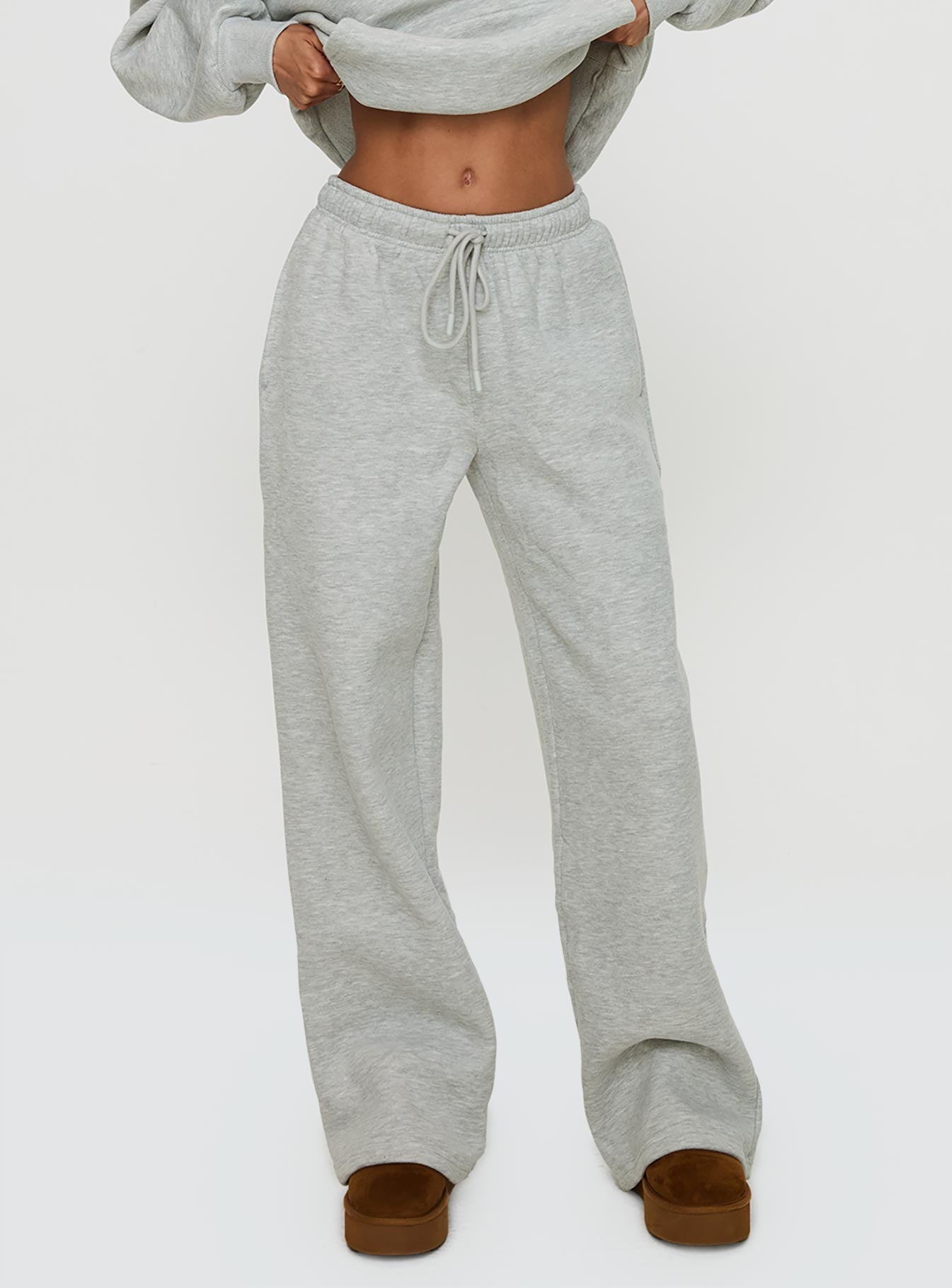 Princess Polly Wide Leg Track Pant Bubble Text Grey Marle / Green women's pant set by Ellevoria