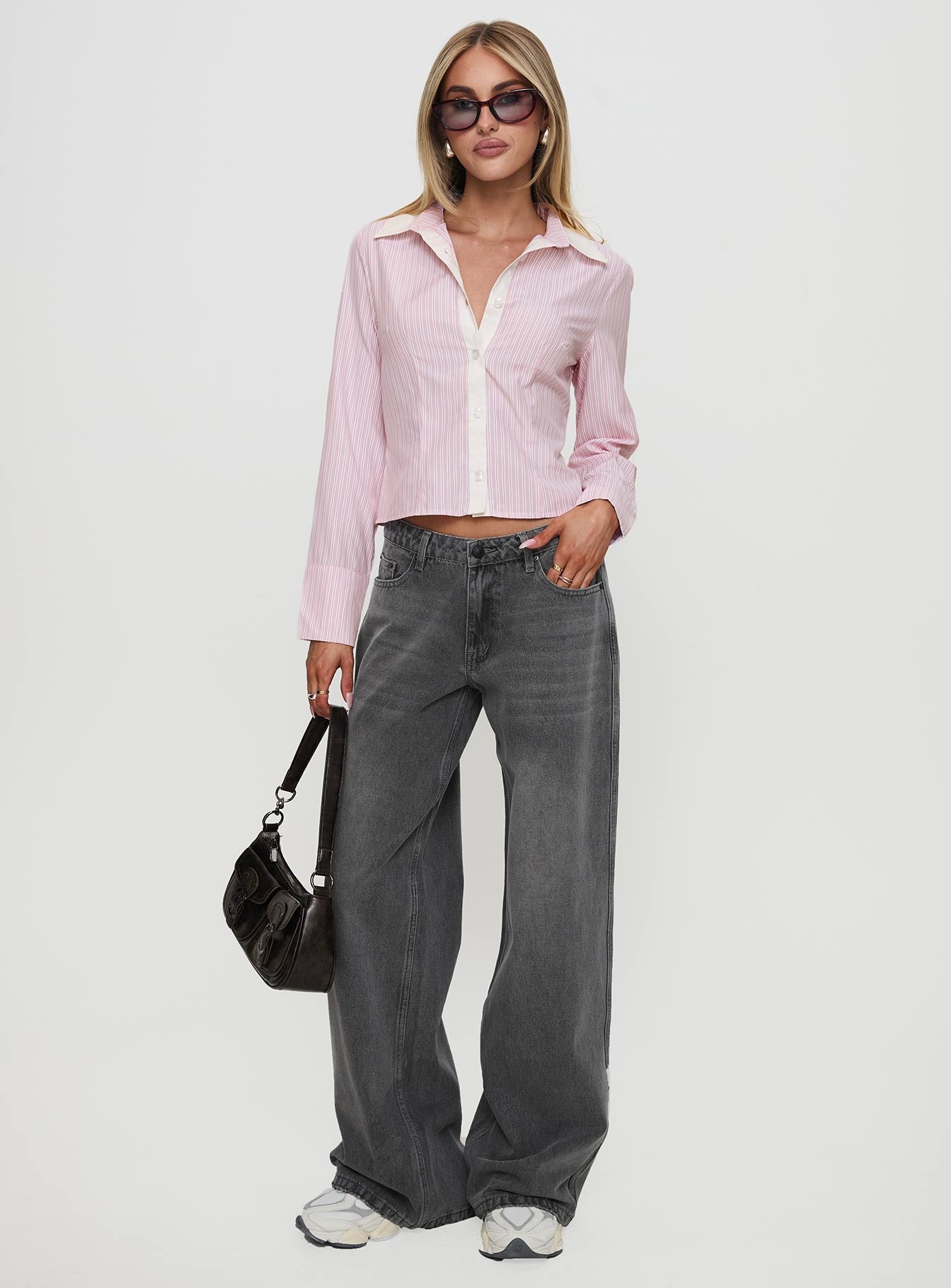 Ramos Low Rise Wide Leg Jeans Grey Wash women's denim jeans by Ellevoria