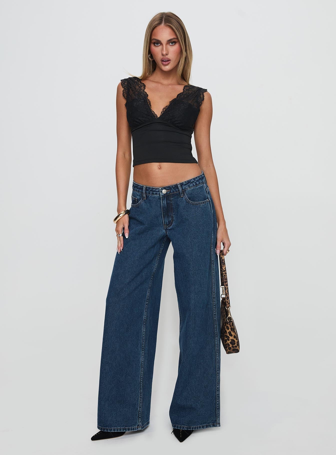 Ramos Low Rise Wide Leg Denim Jeans Dark Blue Wash women's denim jeans by Ellevoria