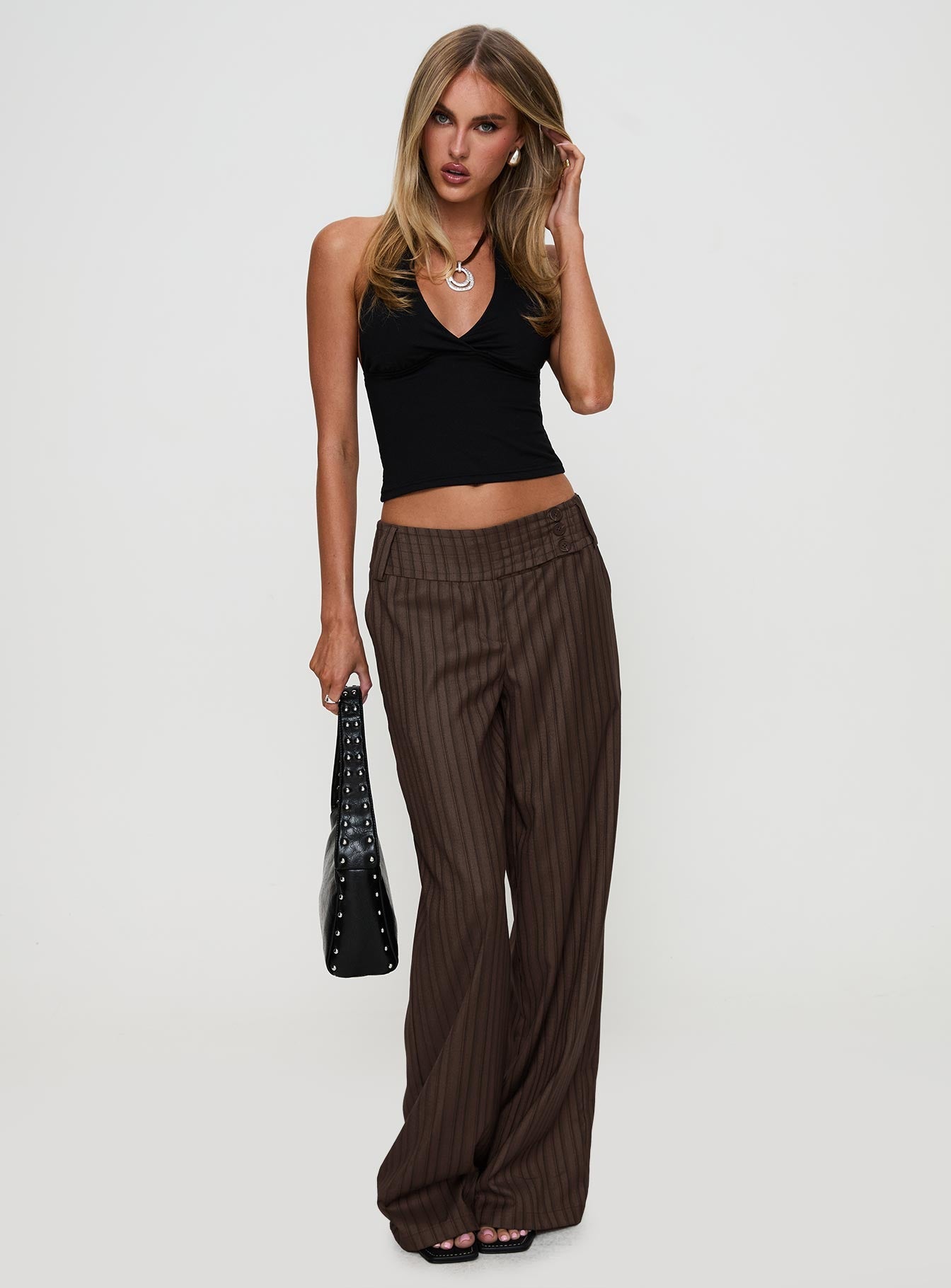 Cedars Low Rise Pant Brown Stripe - loose fit women's bottoms by Ellevoria