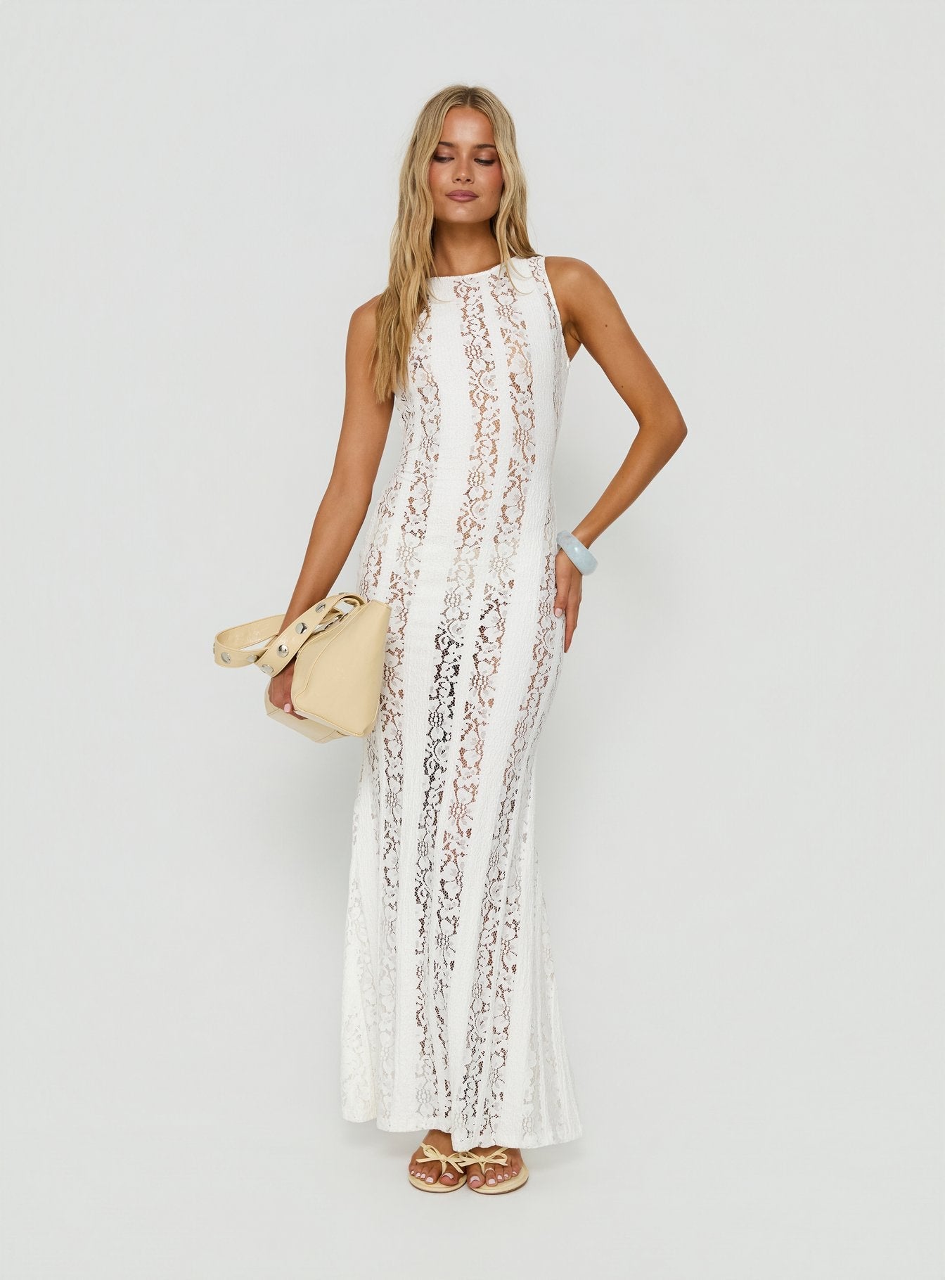 Laurenza Sheer Lace Maxi Dress Off White - women's maxi dress by Ellevoria - view 3