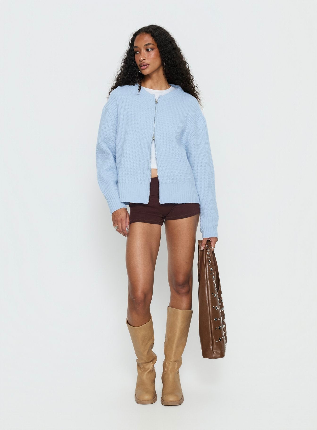 Lexene Zip Through Jumper Baby Blue women's sweater by Ellevoria