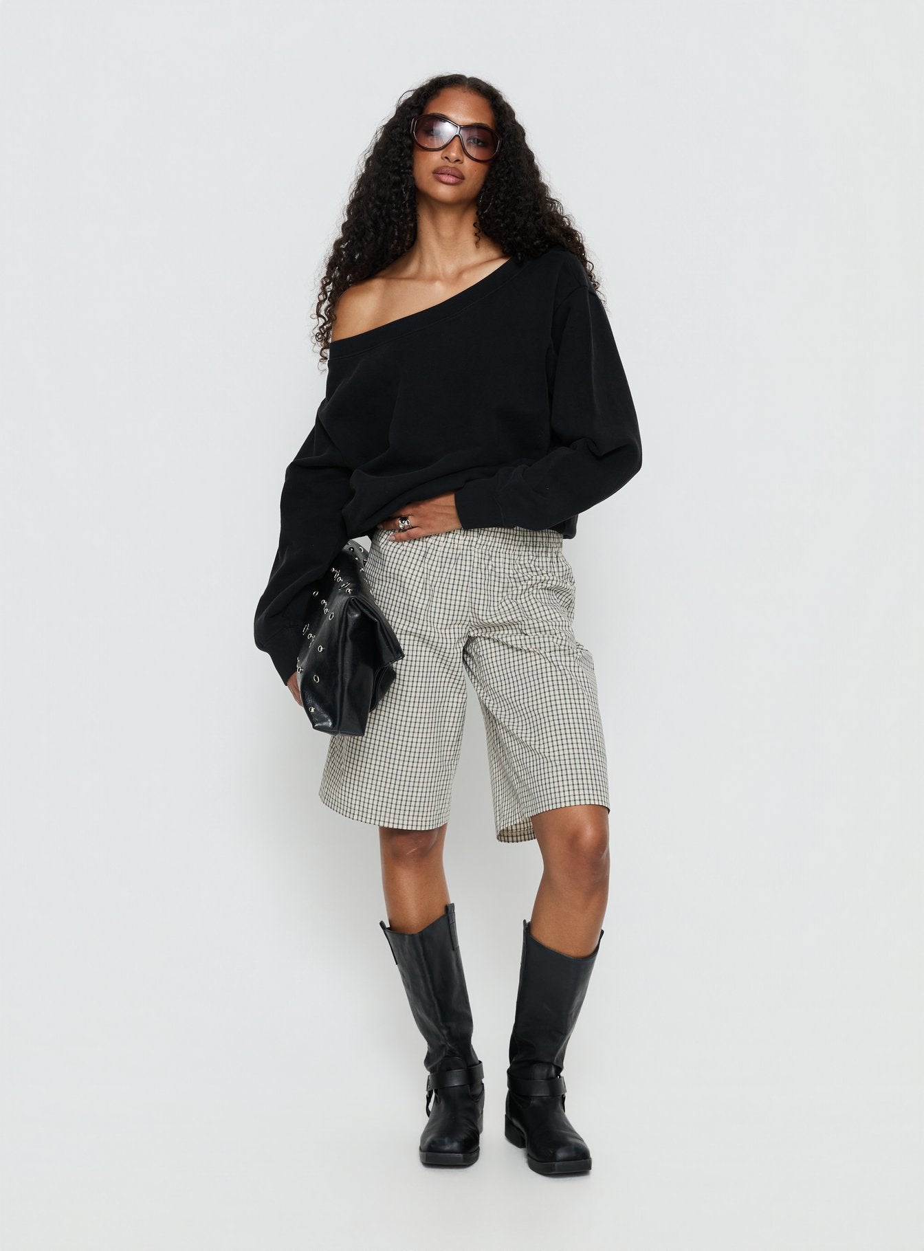 Wellness Off the Shoulder Jumper Washed Black women's sweater by Ellevoria