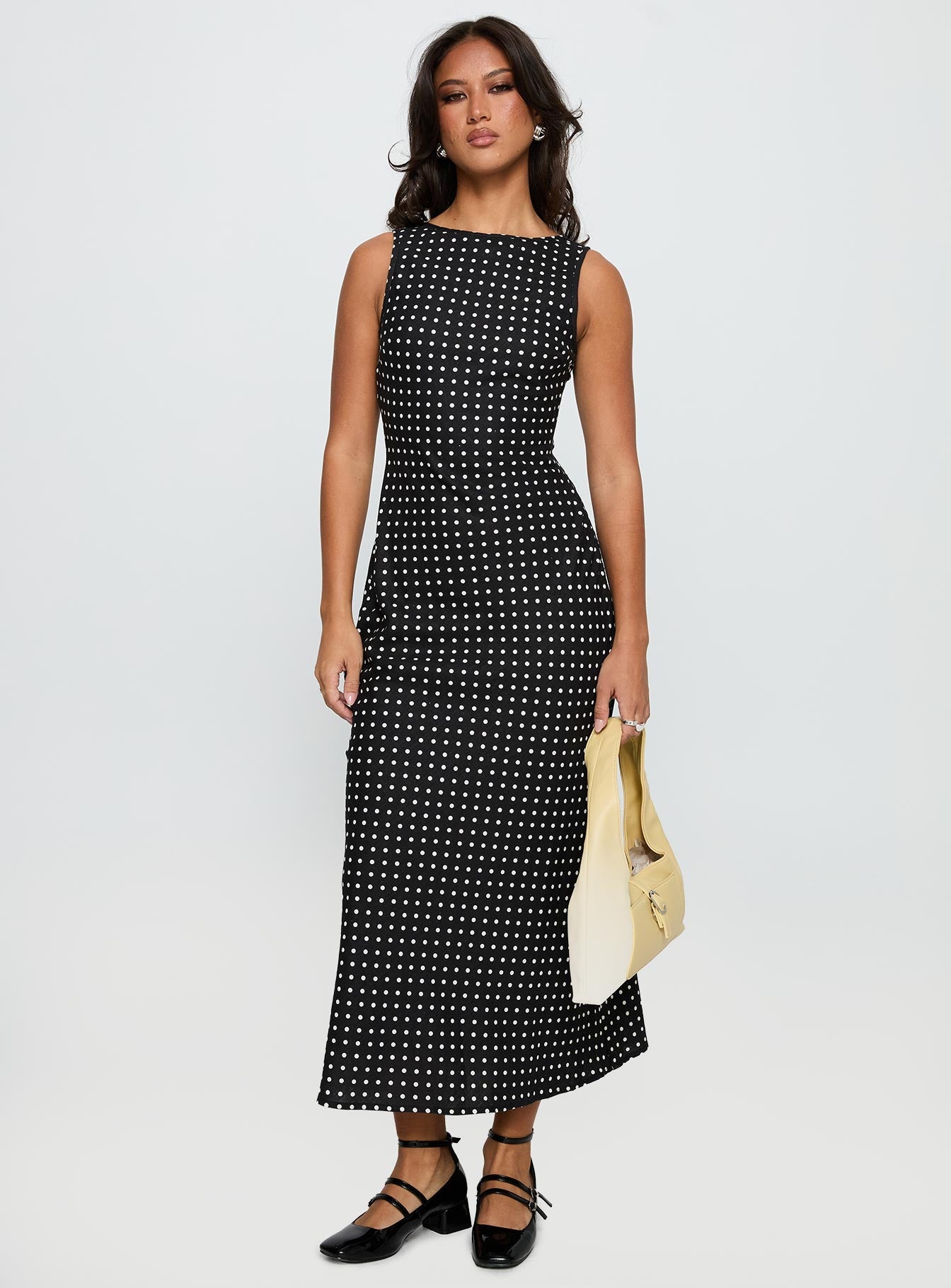 Voyager Linen Blend Midi Dress Black Polka - women's midi dress by Ellevoria - view 3