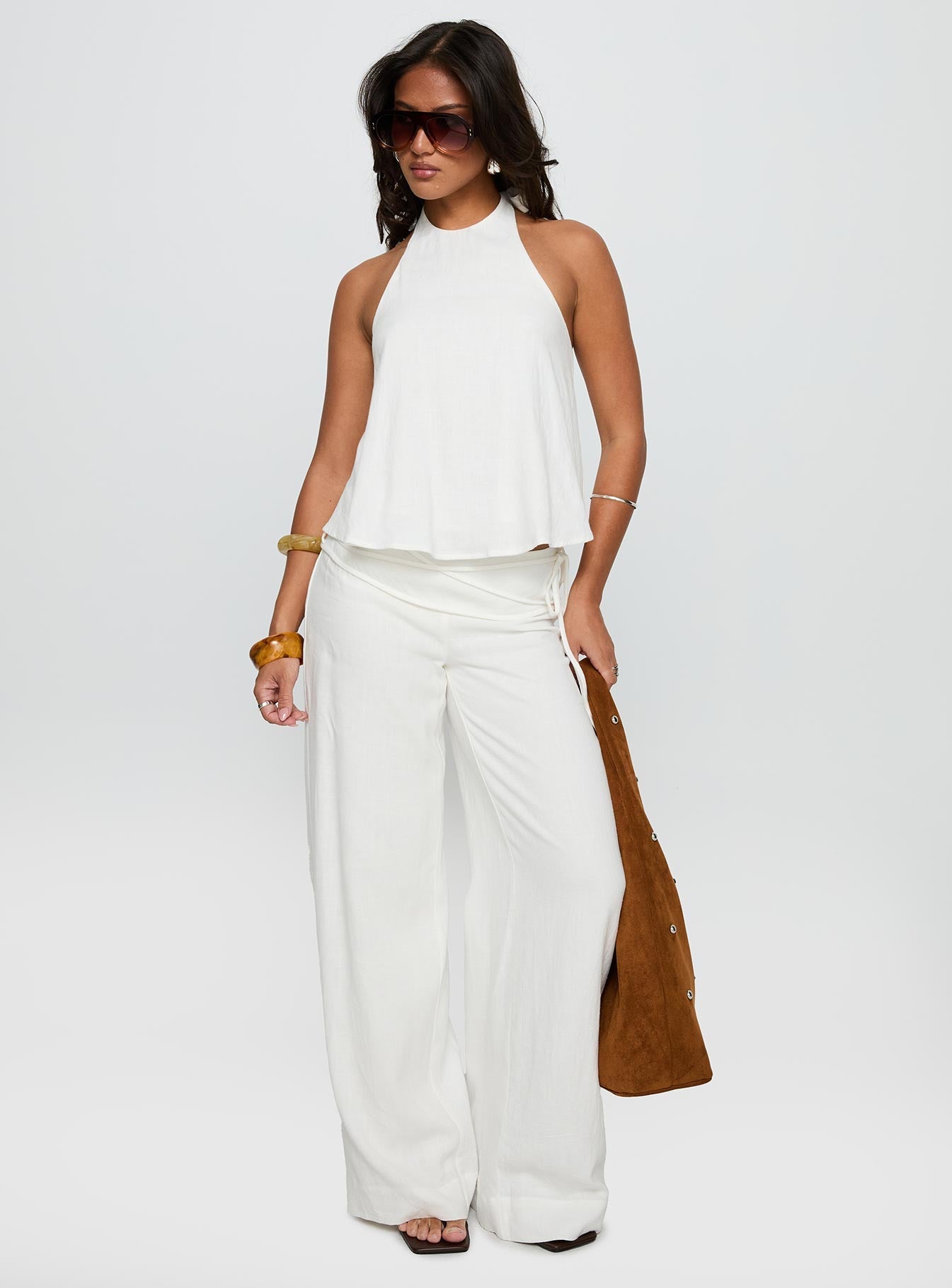 Silver Moon Linen Blend Tie Pants White - loose fit women's bottoms by Ellevoria