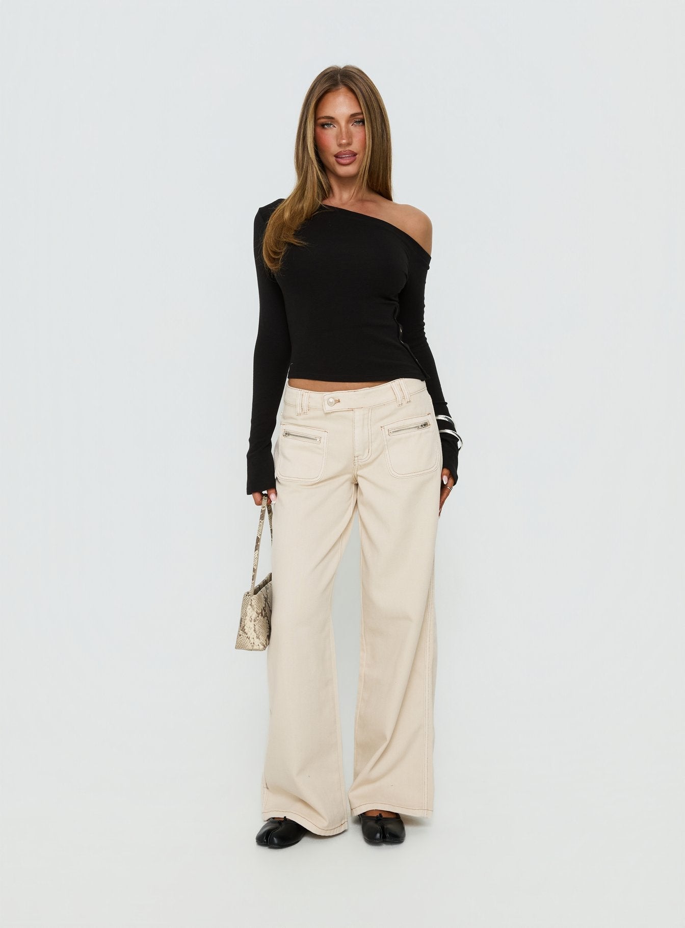 Lifetimes Mid Rise Wide Leg Cargo Jeans Cream women's denim jeans by Ellevoria