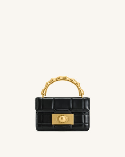 Kaia Bamboo Metal Handle Handbag - Black