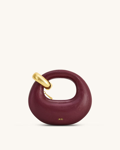 Abacus Faux Snake-Effect Mini Top Handle Bag - Burgundy