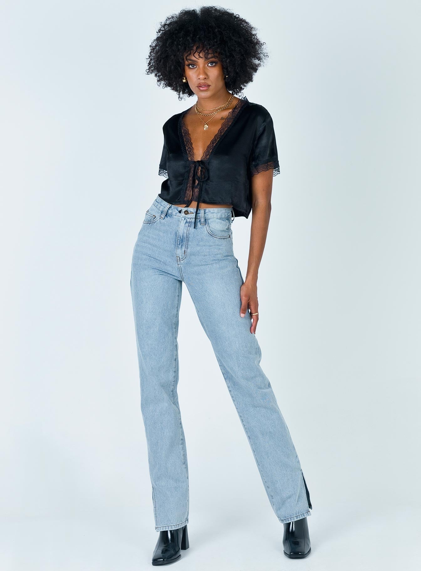 Vintage Tie Up Top Black - women's shirt by Ellevoria - view 3