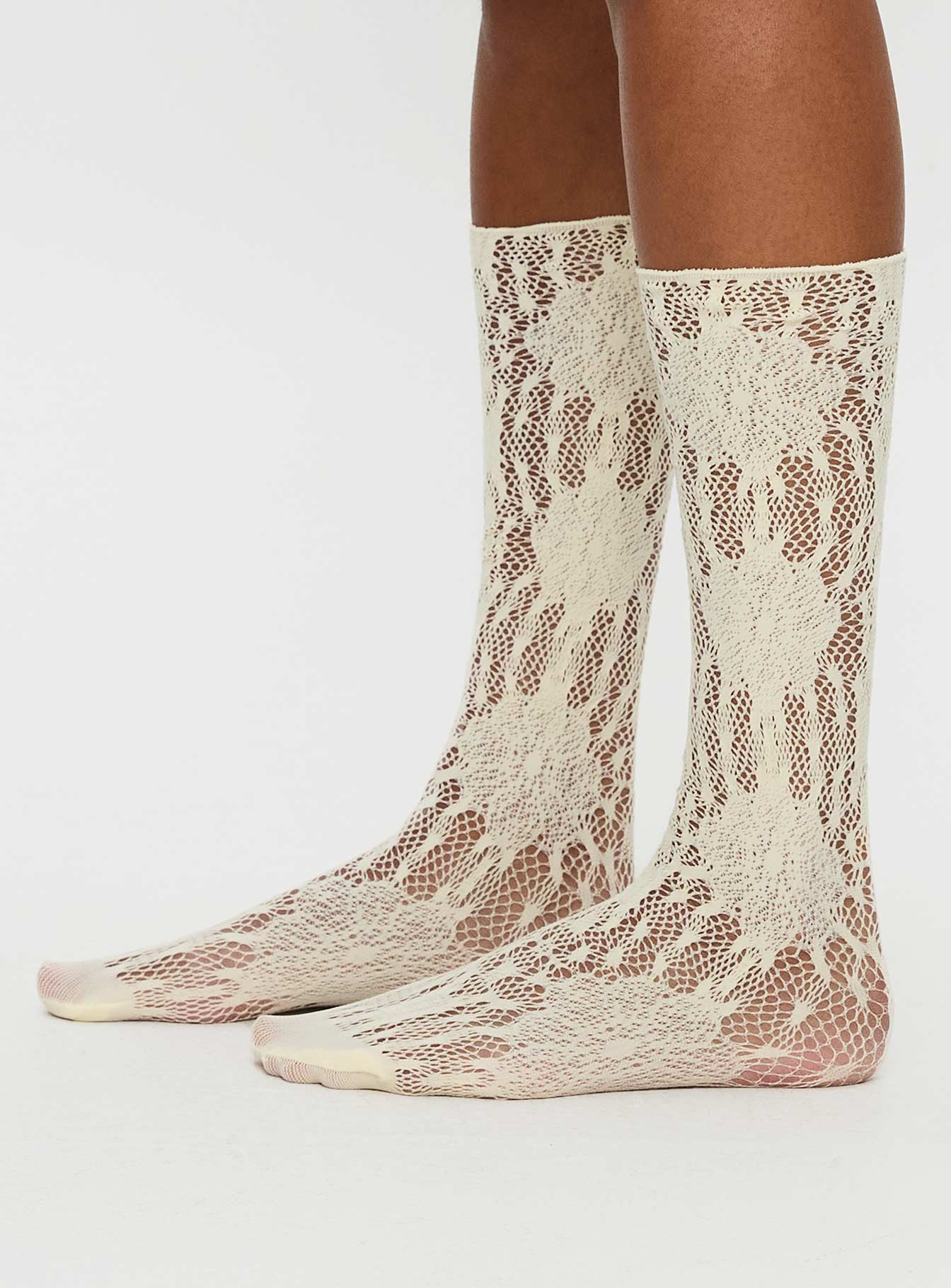 Sandra Dee Knee High Sheer Socks Cream women's socks by Ellevoria