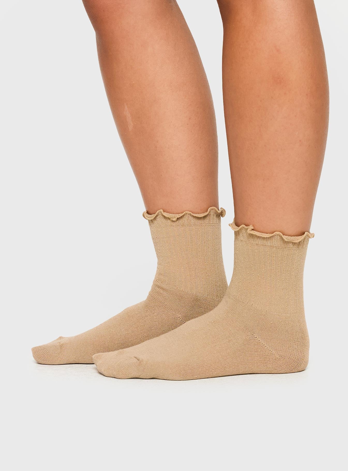 Comes And Goes Frill Socks Beige women's socks by Ellevoria