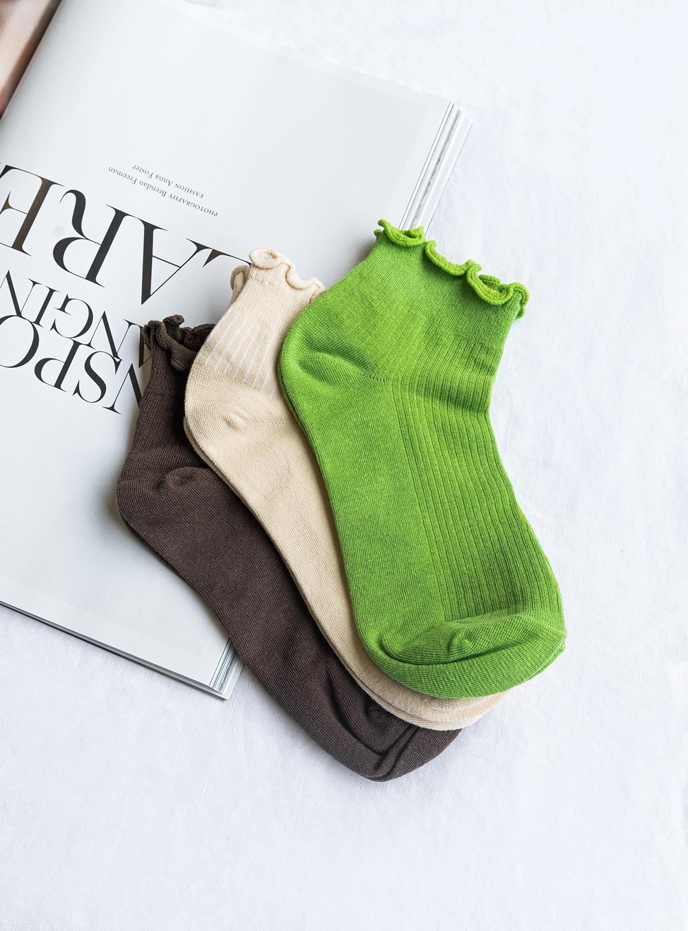 Ribbed Ruffle Socks Cream women's socks by Ellevoria
