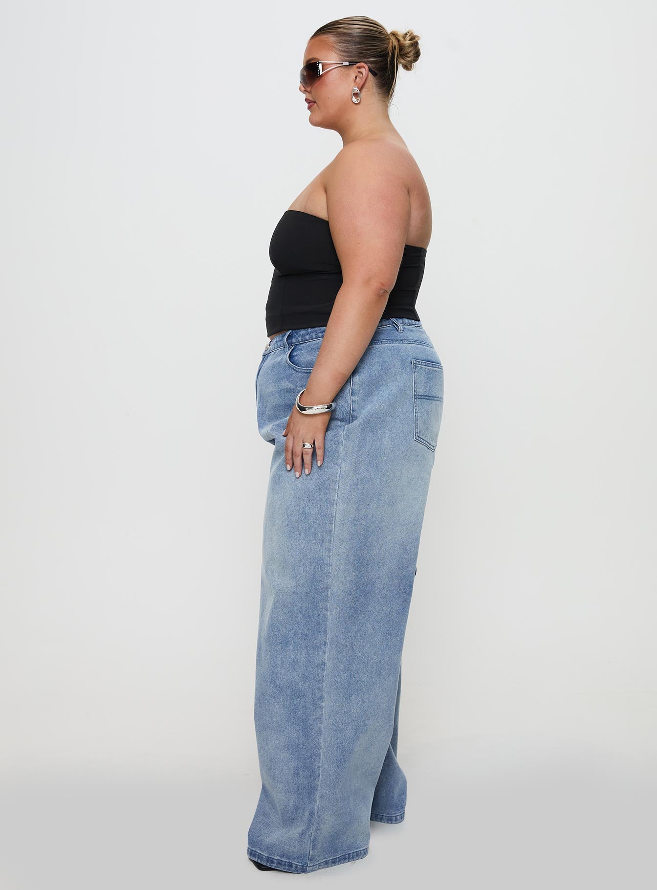 Naylor Mid Rise Wide Leg Jeans Light Wash Denim Curve women's denim jeans by Ellevoria
