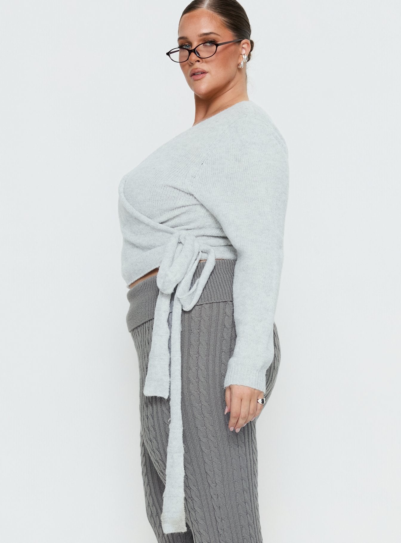 Tonee Wrap Knit Cardigan Grey Curve women's sweater by Ellevoria