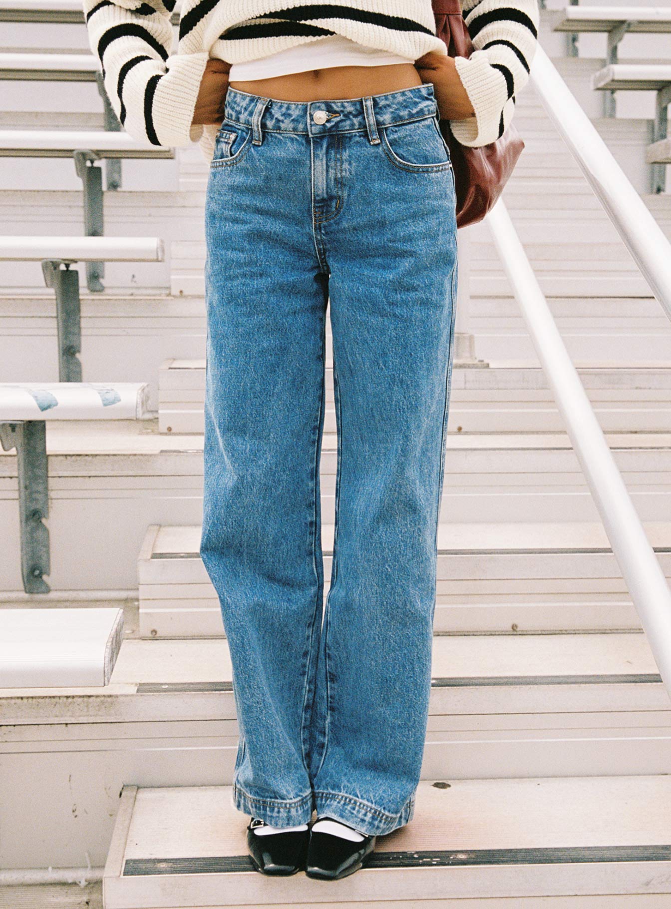 Jankins Low Rise Straight Leg Jeans Mid Wash - loose fit women's bottoms by Ellevoria