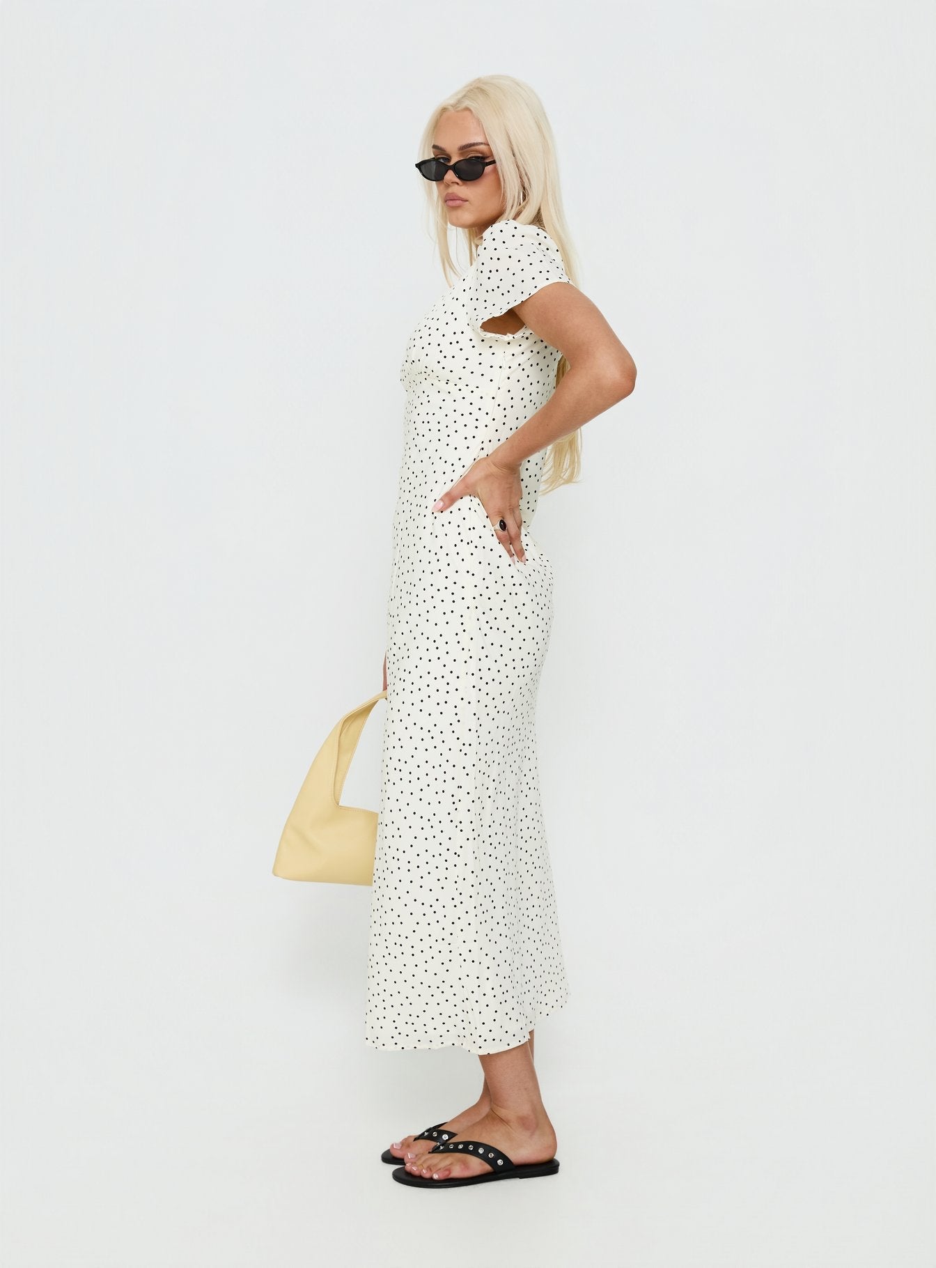 Mareiko V Neck Maxi Dress Cream Polka Dot - women's maxi dress by Ellevoria - view 4